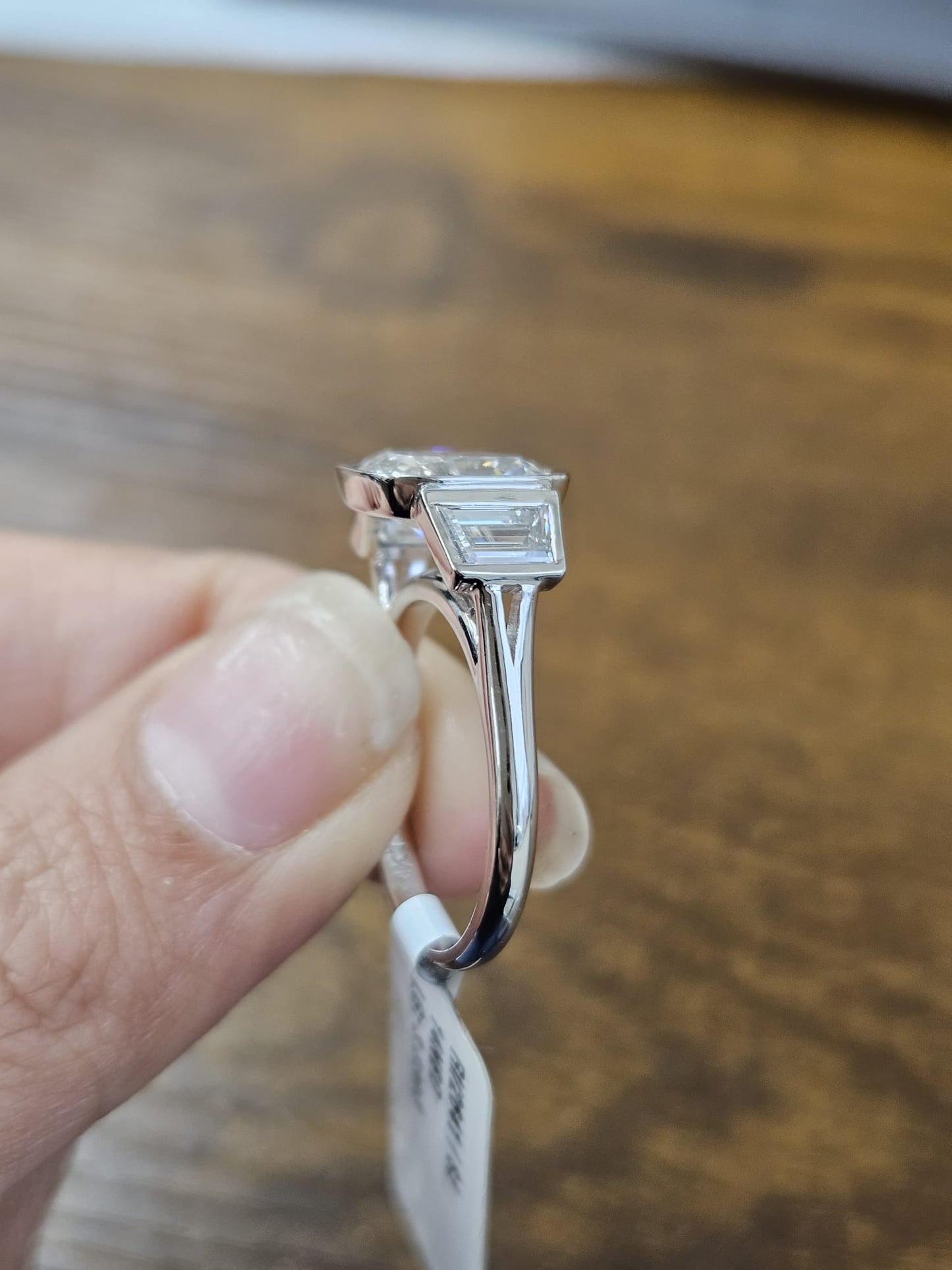 14K White Gold Bezel Set 3 Stone Lab Diamond Ring
