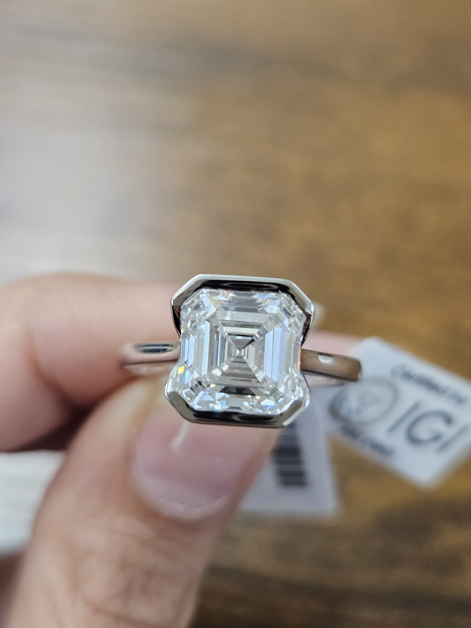 IGI White Gold Asscher Cut Lab Diamond Ring