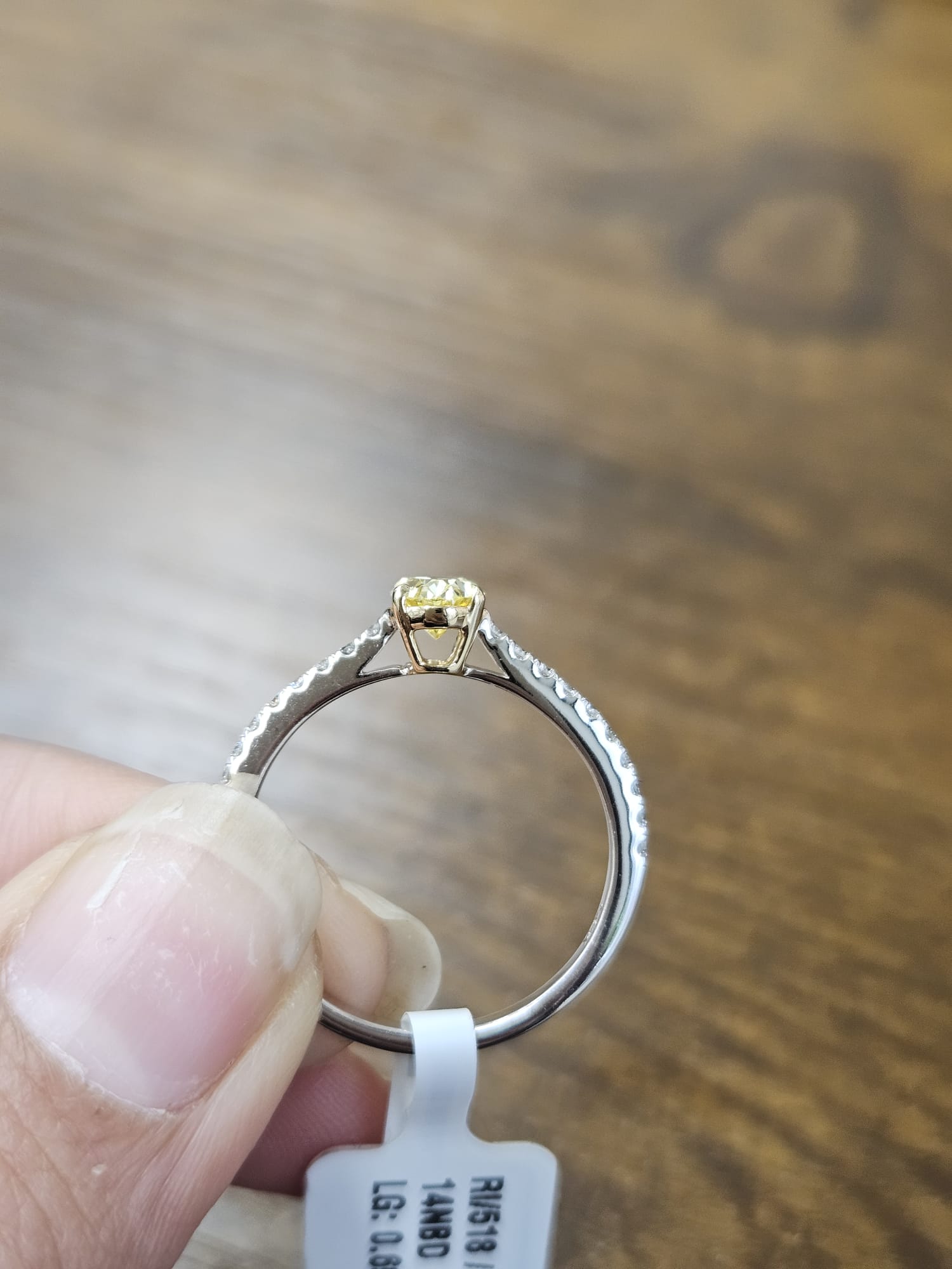 White Gold With Yellow Prongs Oval Lab Diamond Ring