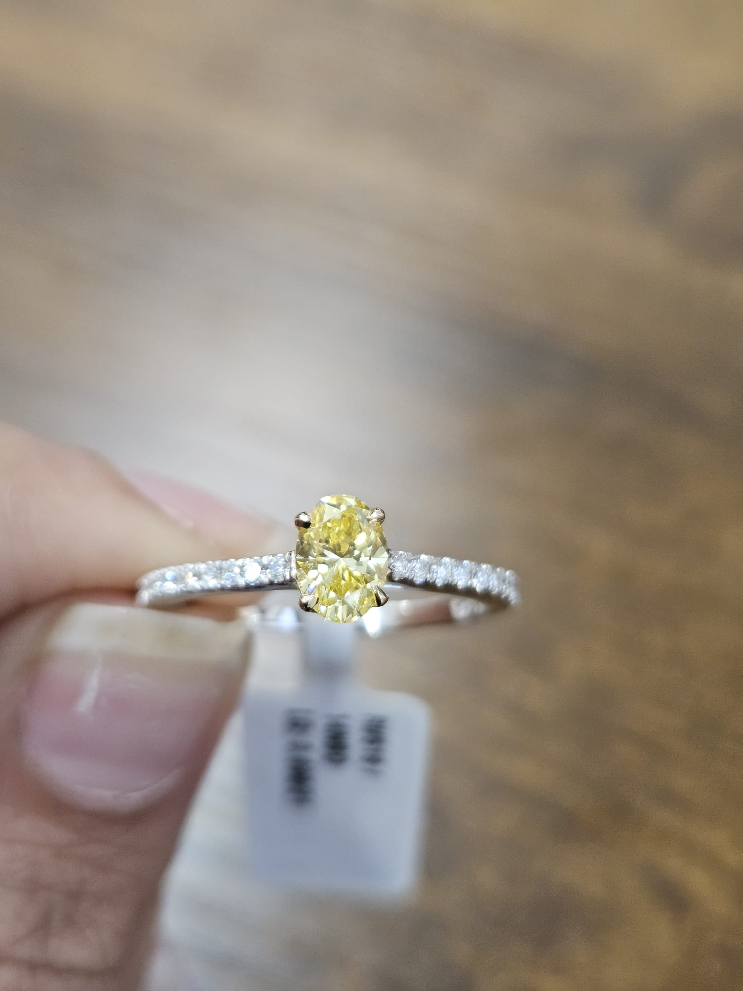 White Gold With Yellow Prongs Oval Lab Diamond Ring