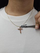 White Gold Cross with Orange Round Lab Diamond Pendant