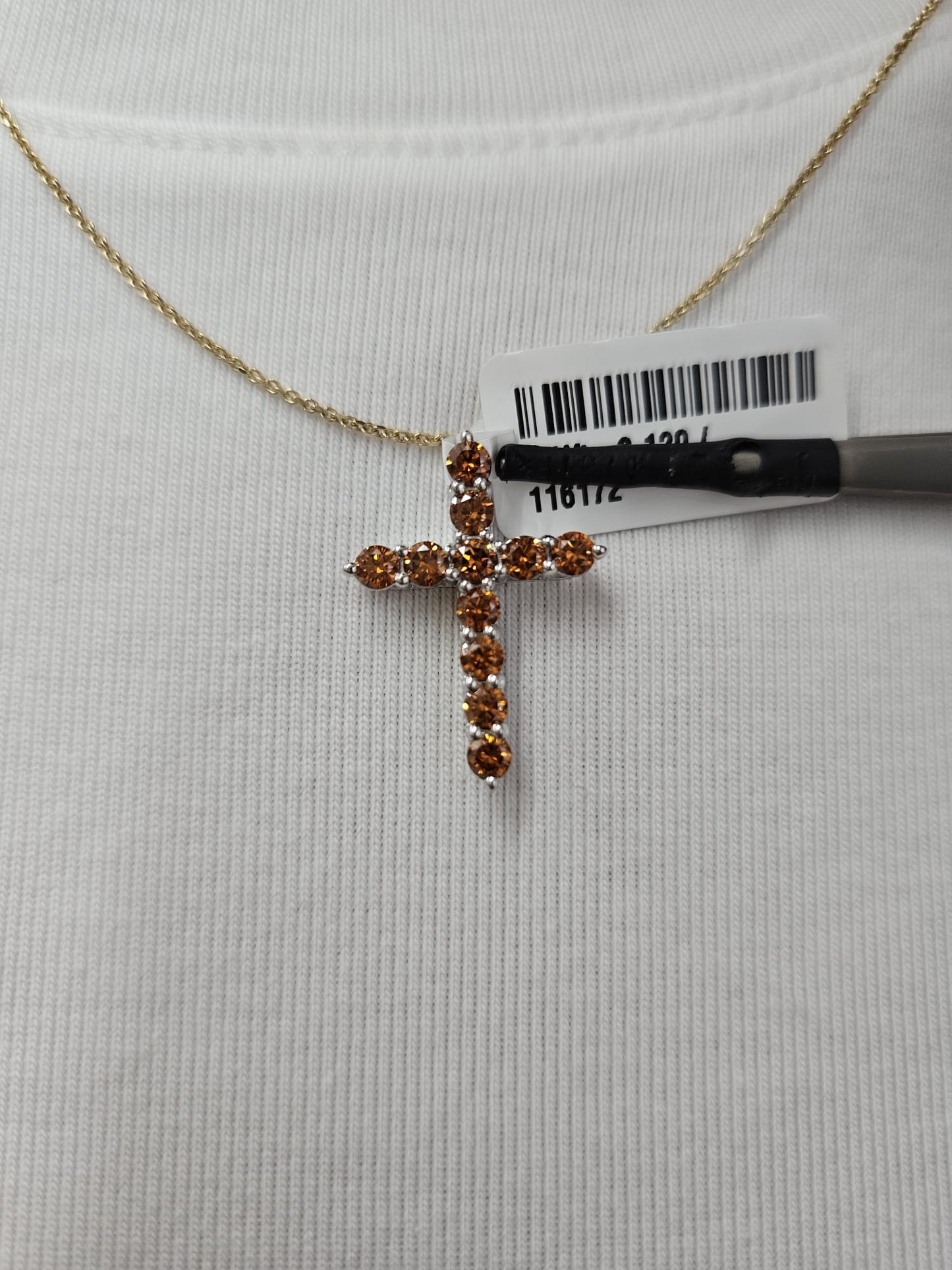 White Gold Cross with Orange Round Lab Diamond Pendant
