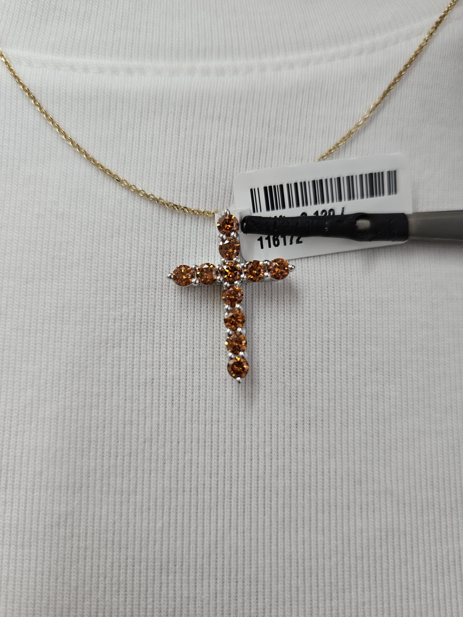 White Gold Cross with Orange Round Lab Diamond Pendant