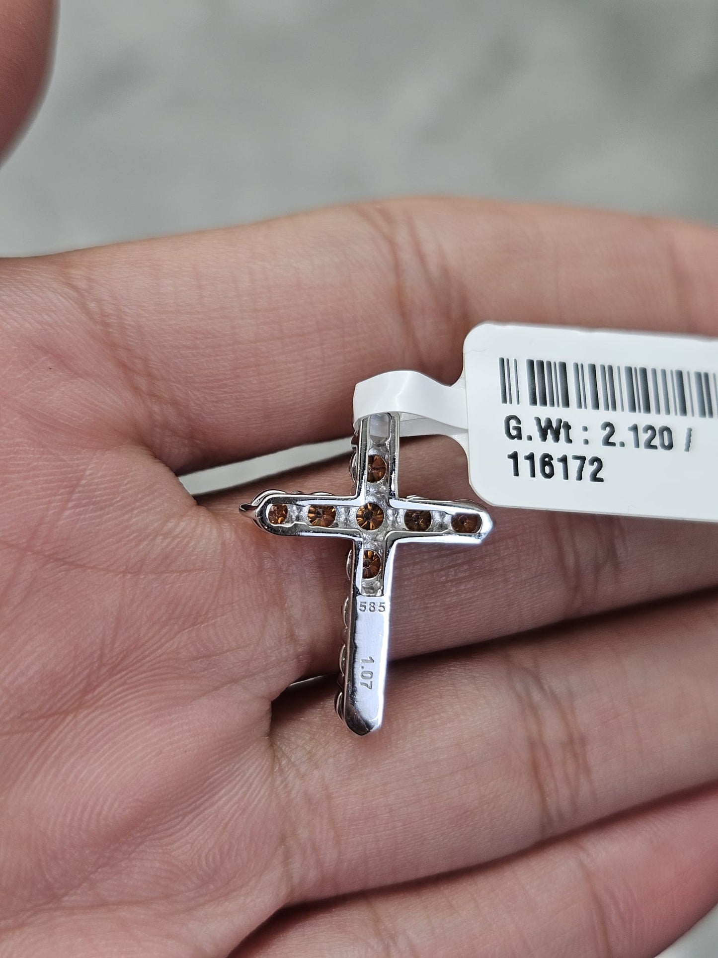 White Gold Cross with Orange Round Lab Diamond Pendant