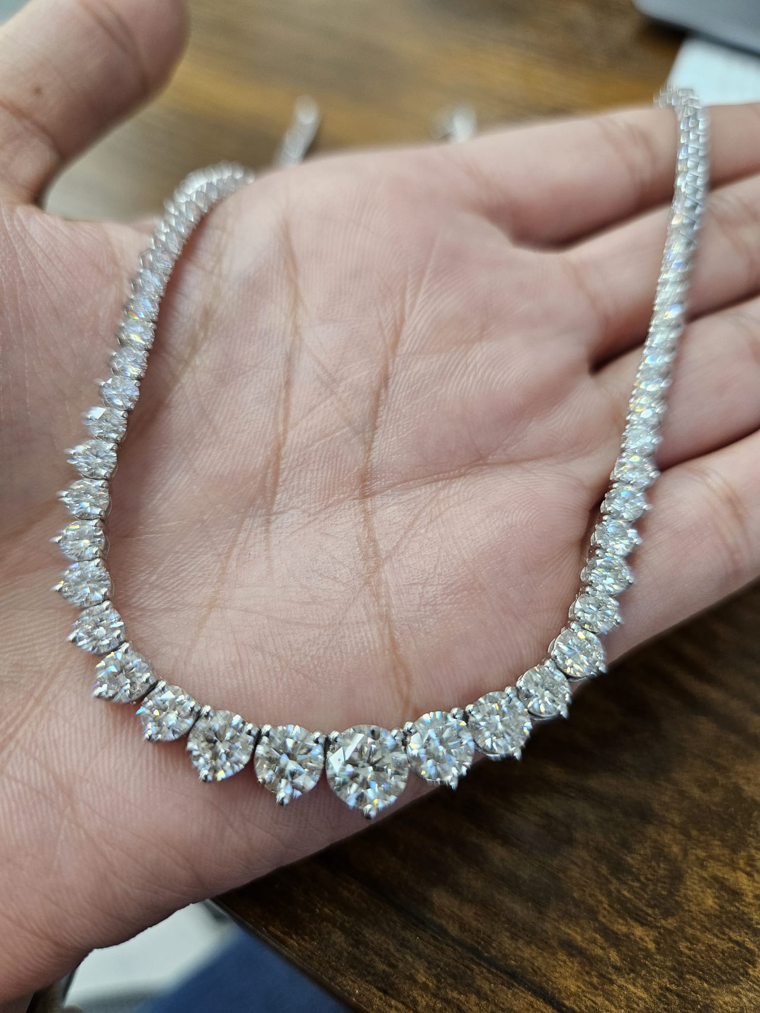 12.04cttw White Gold Graduated Lab Diamond 16.5" Necklace