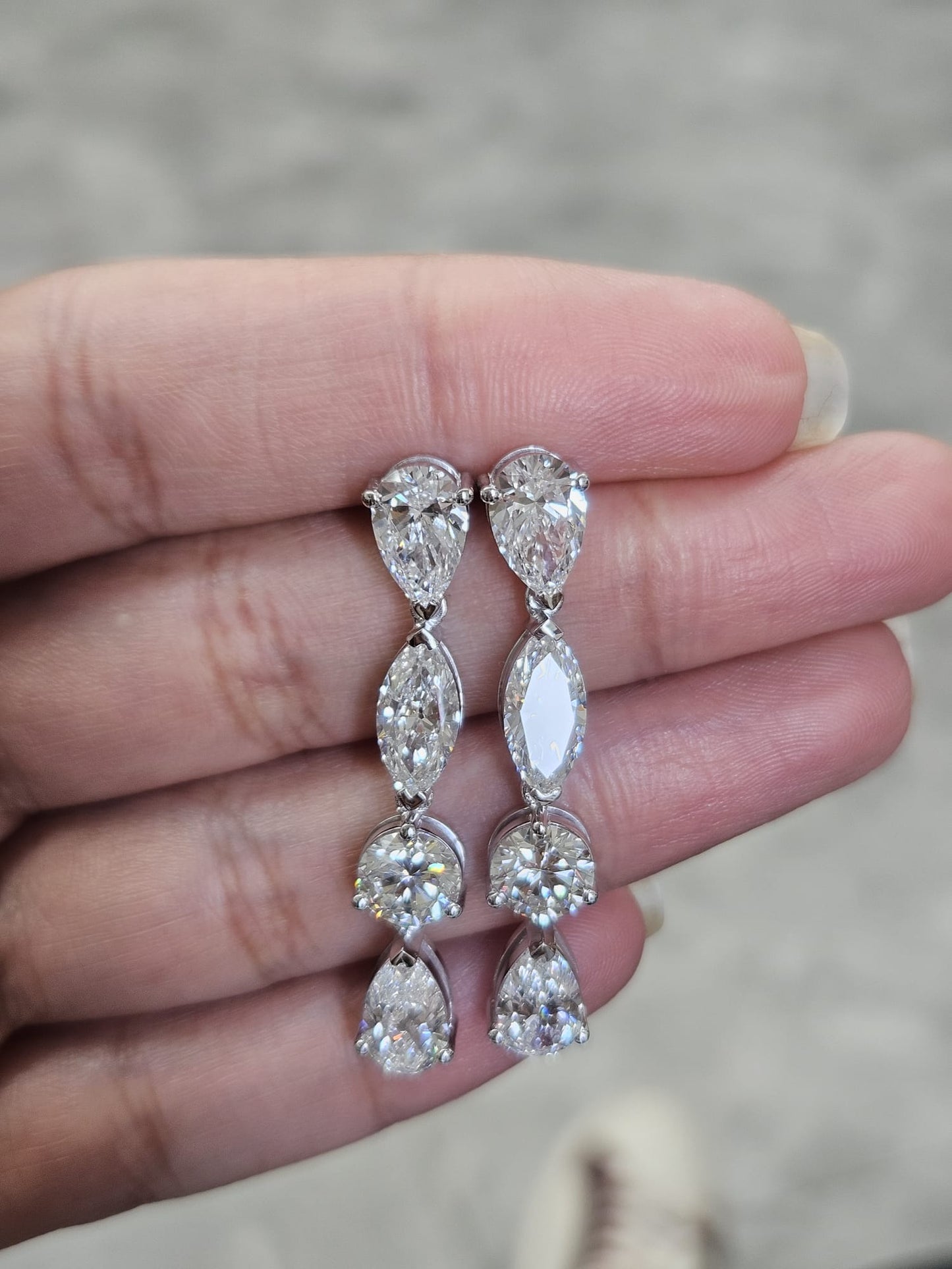 7.14cttw White Gold Mixed Shape Lab Diamond Dangle Earring