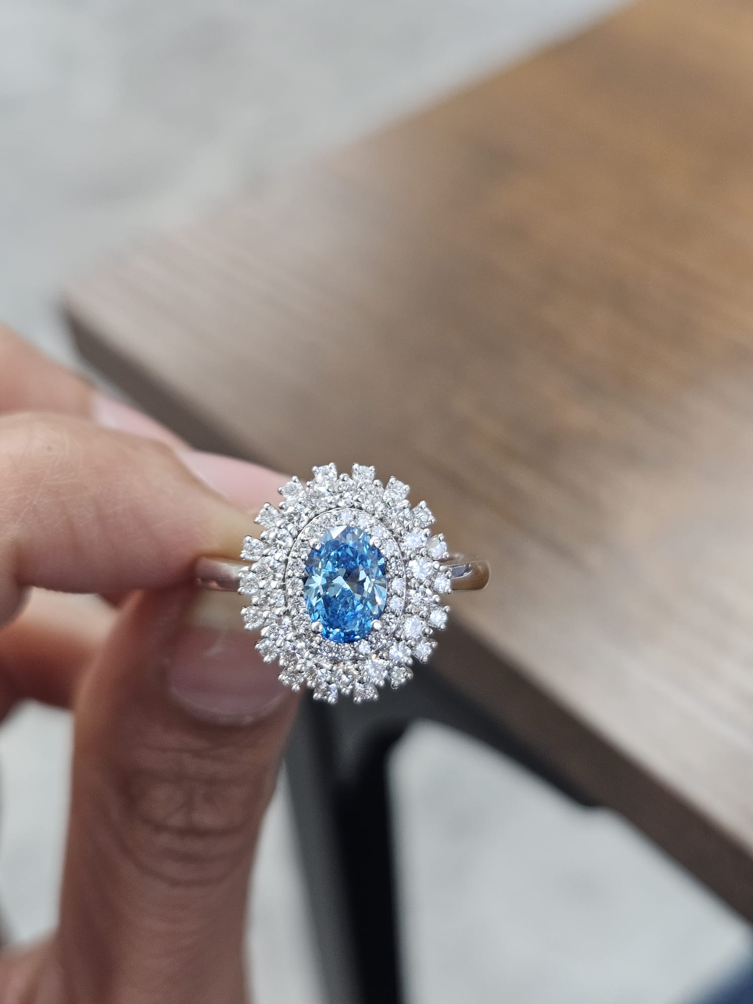 1.38ct White Gold with Blue Lab Diamond Ring