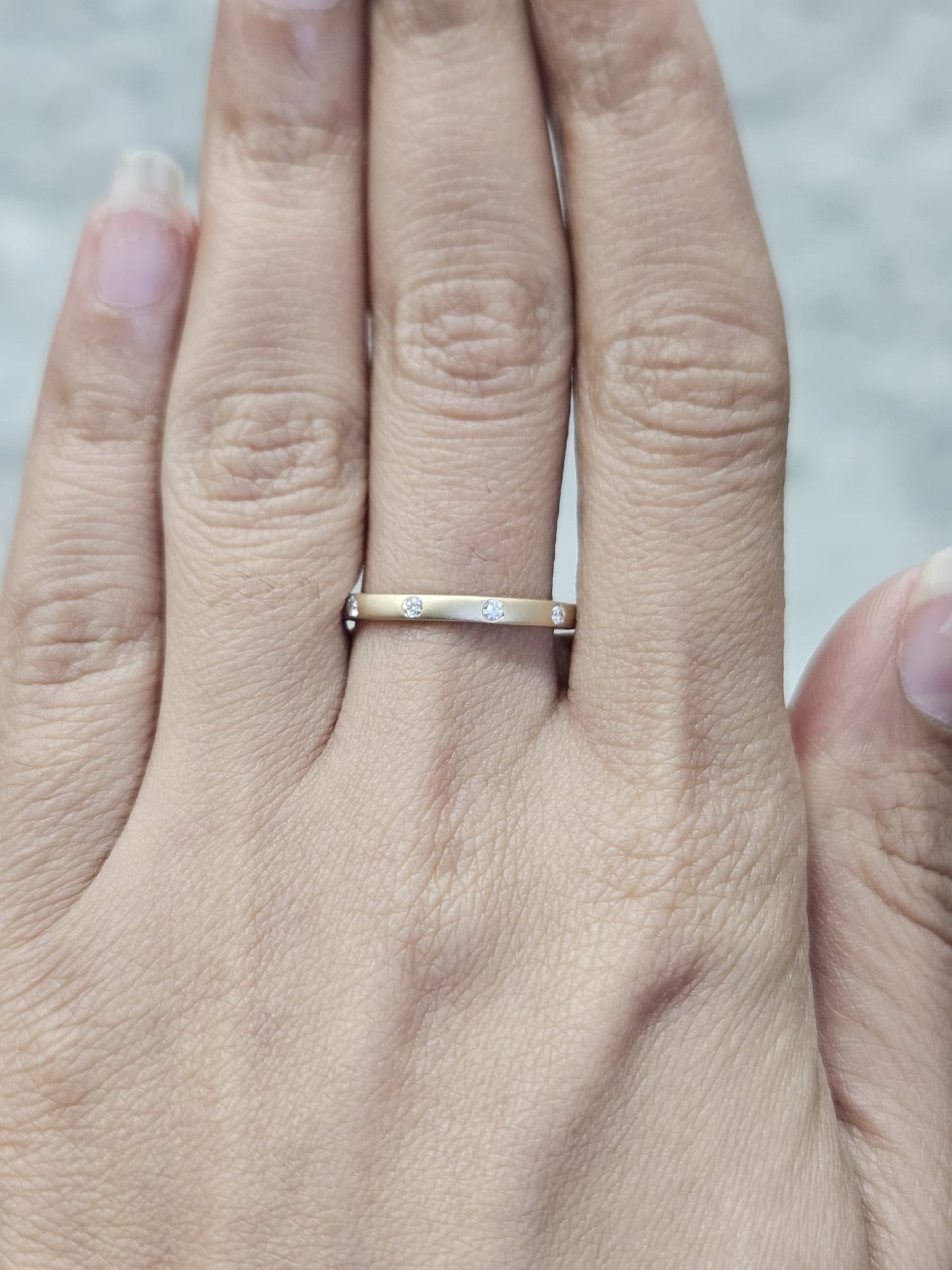 0.14ct Yellow Gold Matt Finish Round Lab Diamond Band