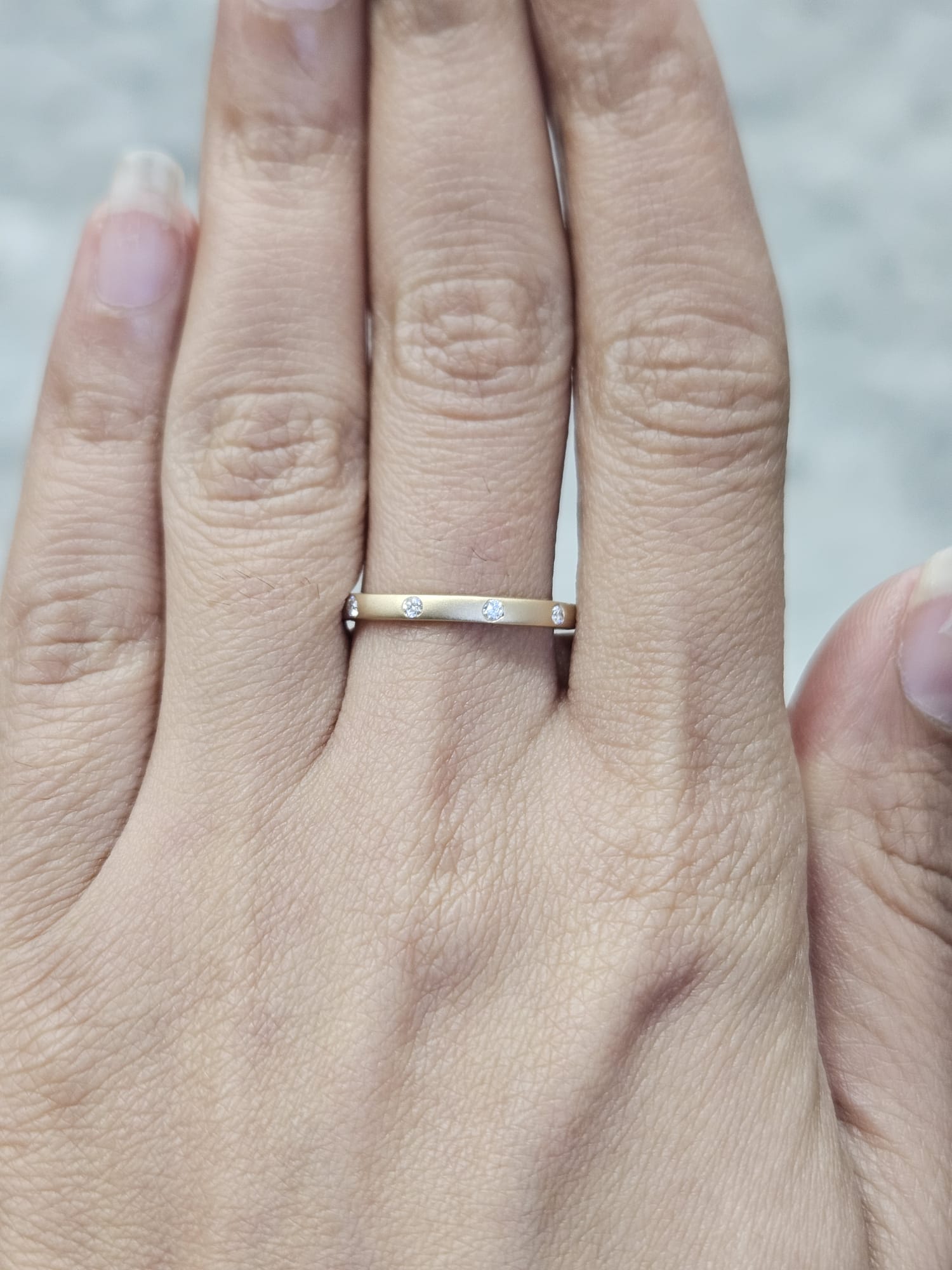 0.14ct Yellow Gold Matt Finish Round Lab Diamond Band