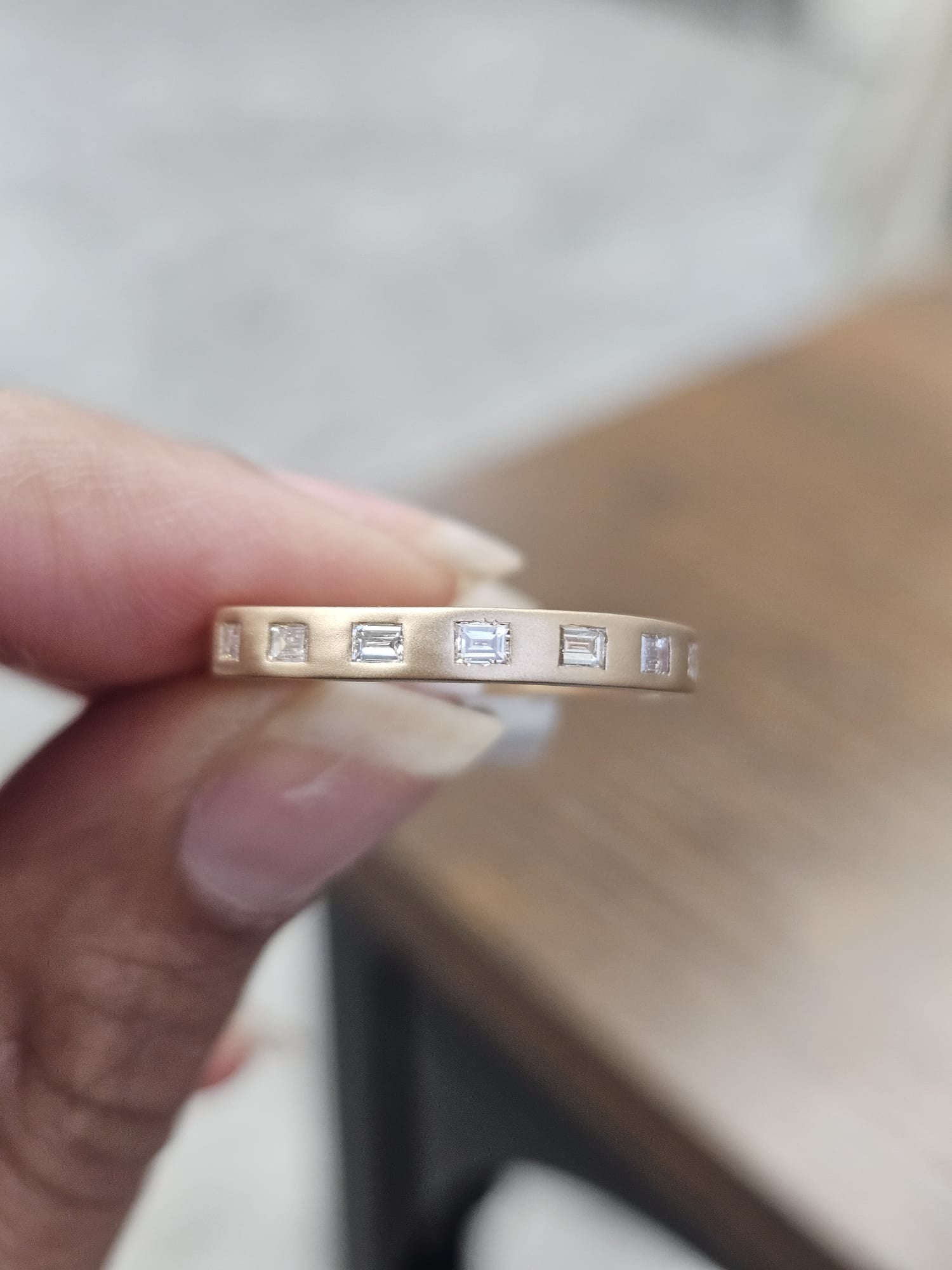 0.46ct Yellow Gold Matt Finish Emerald Lab Diamond Band