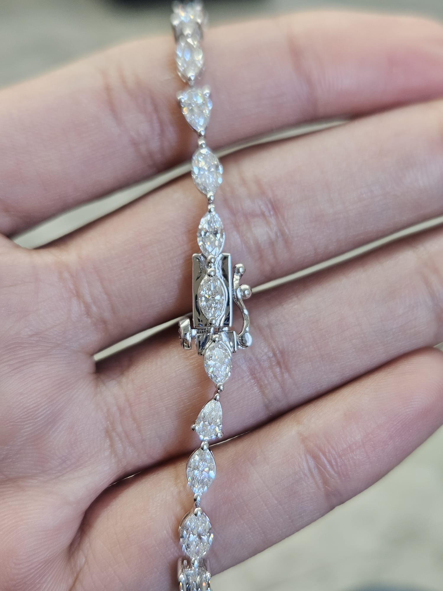 Sold to Sanah 7.95ct White Gold Multi Shape Lab Diamond 7" Bracelet