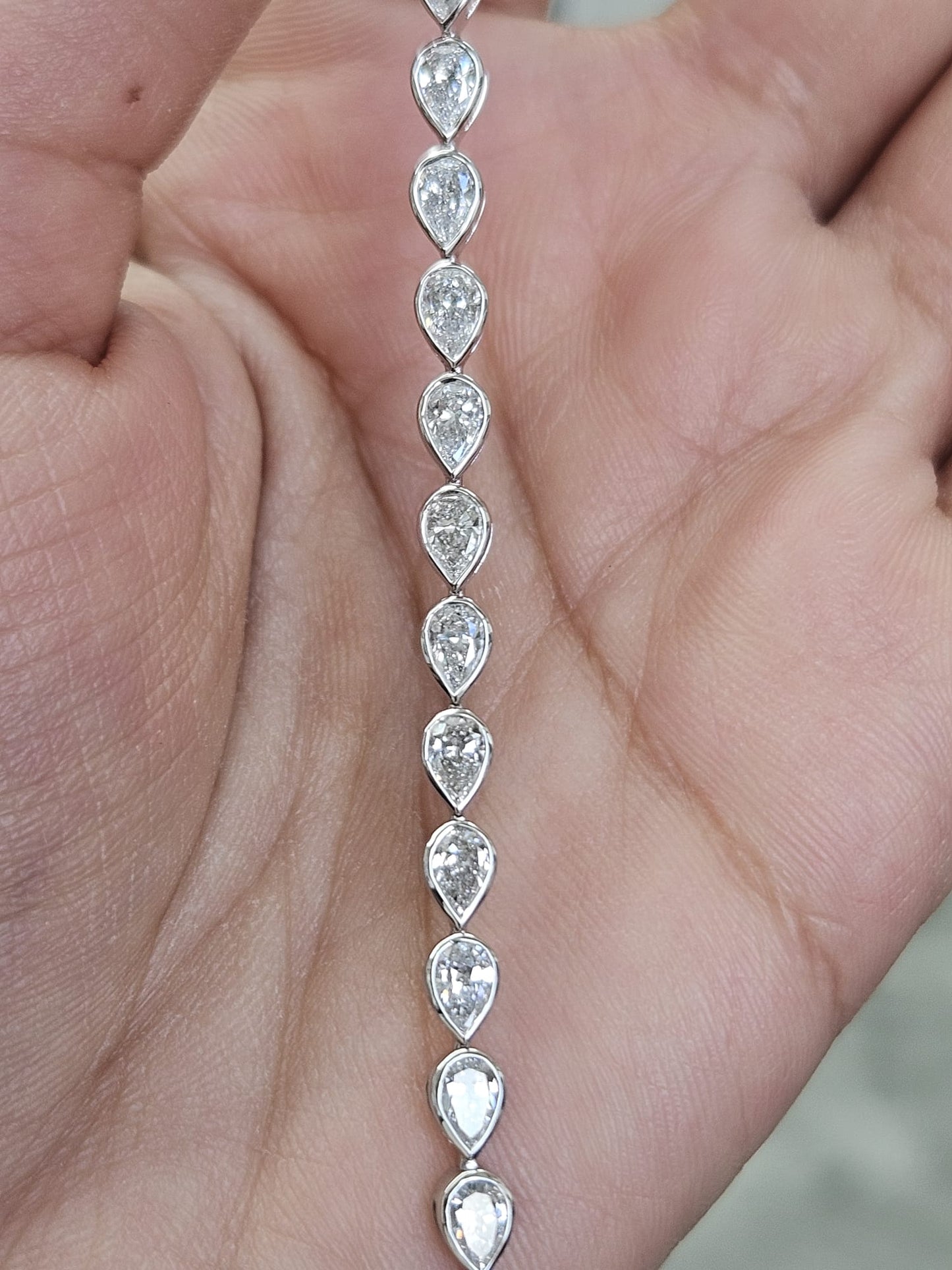 9.56Ct White Gold Bezel Set Pear Shape Lab Diamond 7" Bracelet