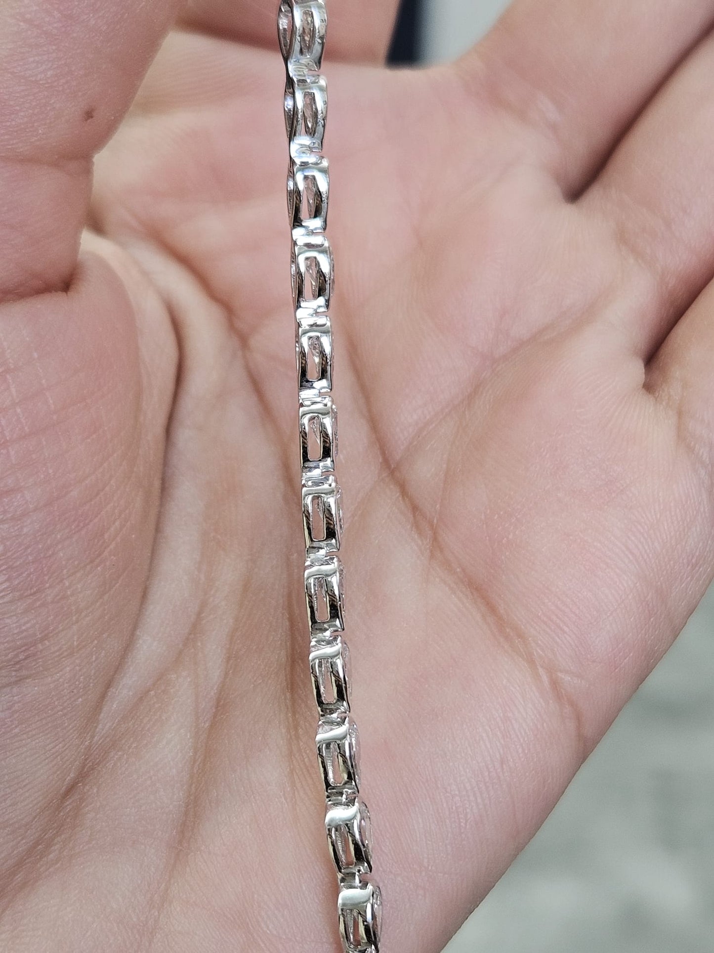 9.56Ct White Gold Bezel Set Pear Shape Lab Diamond 7" Bracelet