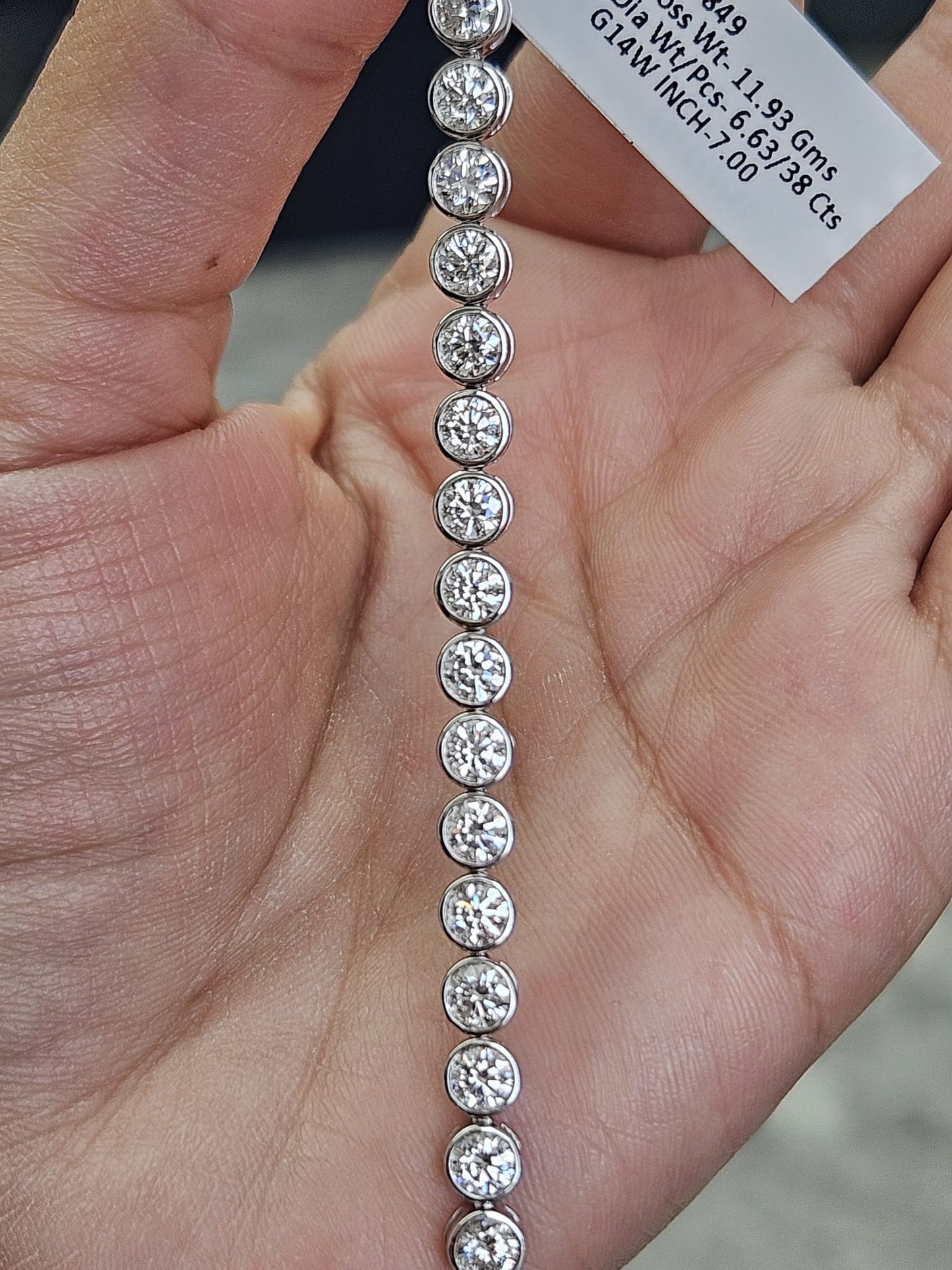 6.63Ct White Gold Bezel Set Round Lab Diamond 7" Bracelet