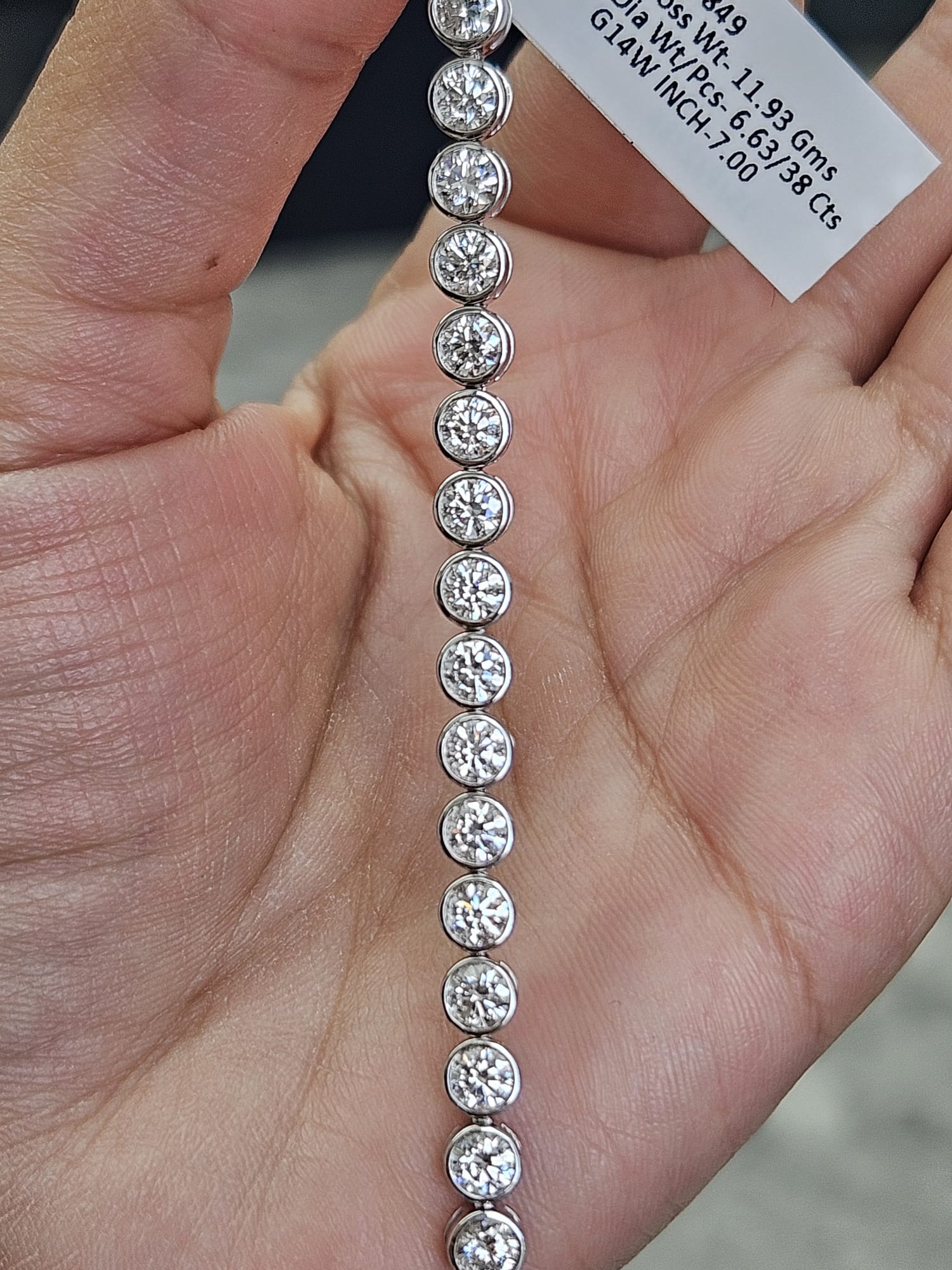 6.63Ct White Gold Bezel Set Round Lab Diamond 7" Bracelet