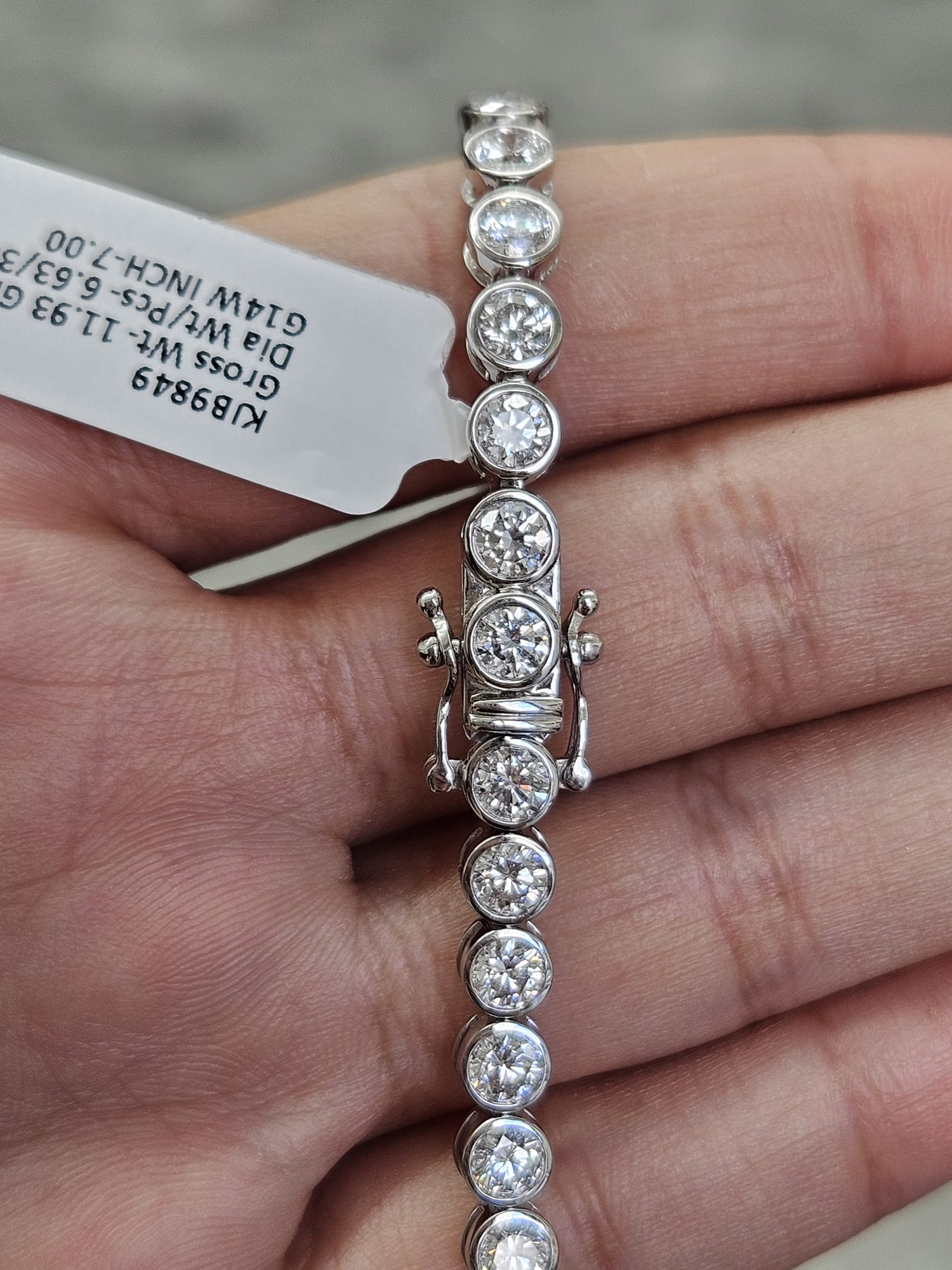 6.63Ct White Gold Bezel Set Round Lab Diamond 7" Bracelet