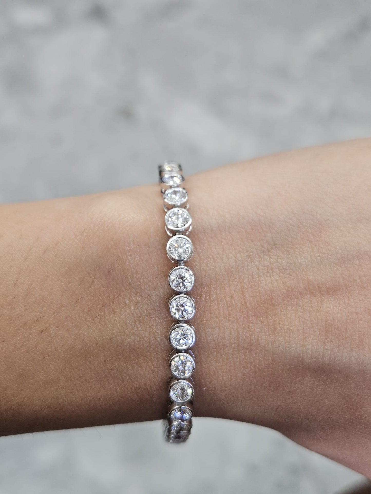 6.63Ct White Gold Bezel Set Round Lab Diamond 7" Bracelet