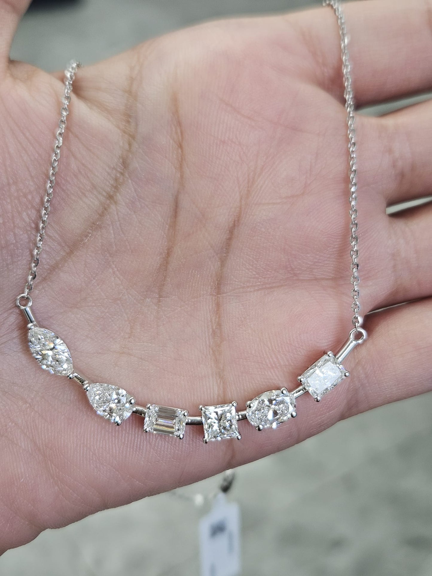 4.49ct White Gold Multi Shape Lab Diamond 16" Necklace