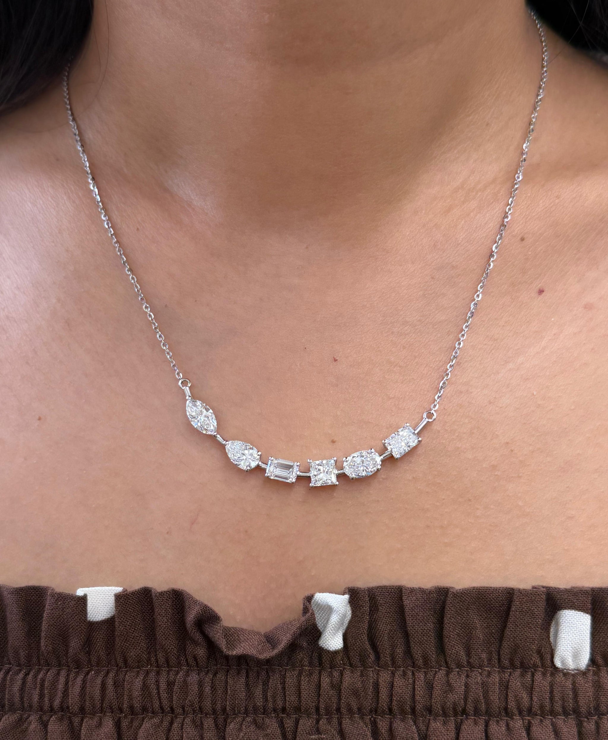 4.49ct White Gold Multi Shape Lab Diamond 16" Necklace