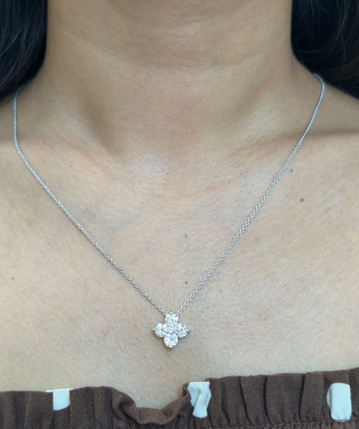 1.28ct White Gold Flower Lab Diamond 16.75" Necklace