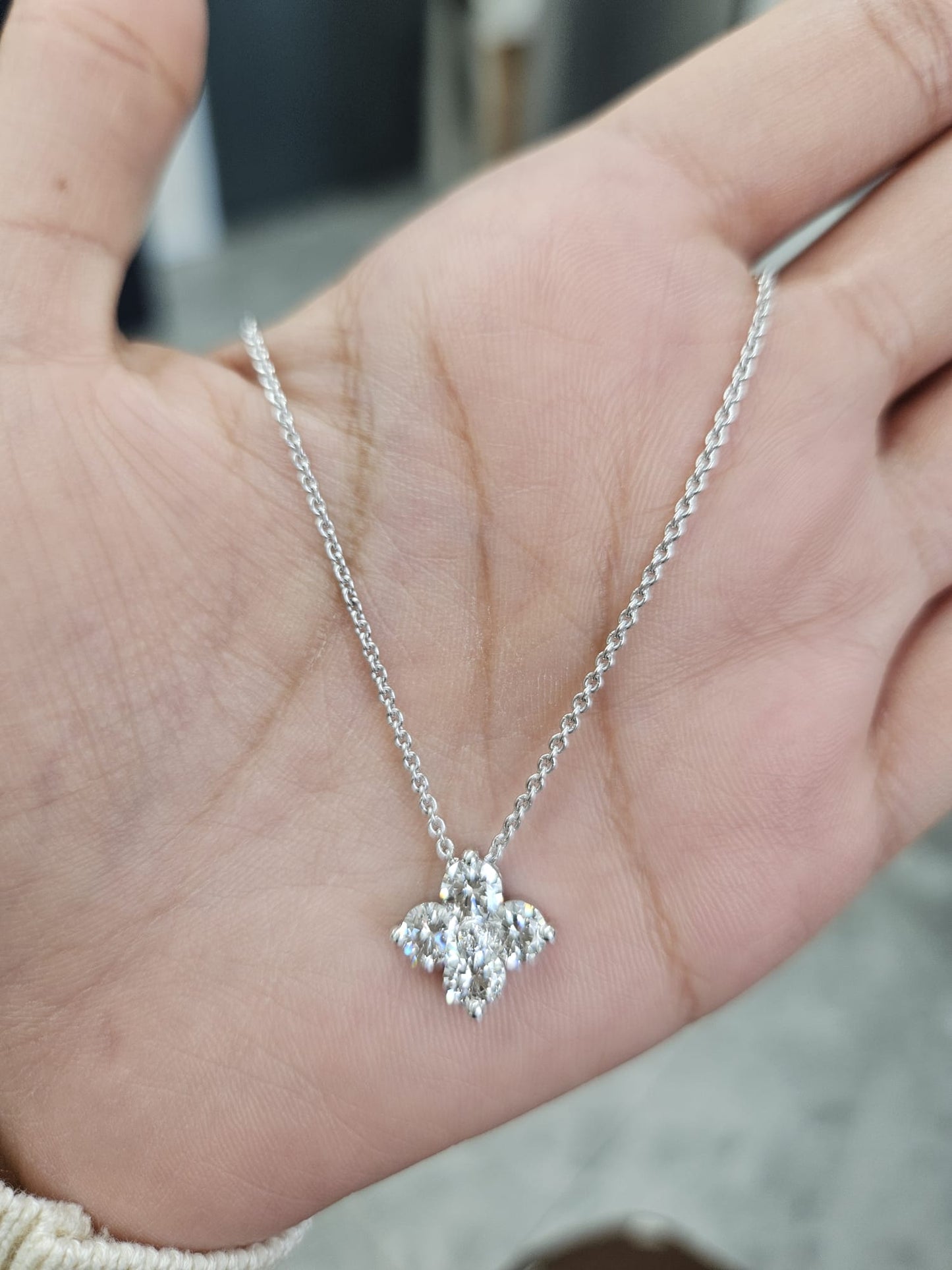 1.28ct White Gold Flower Lab Diamond 16.75" Necklace