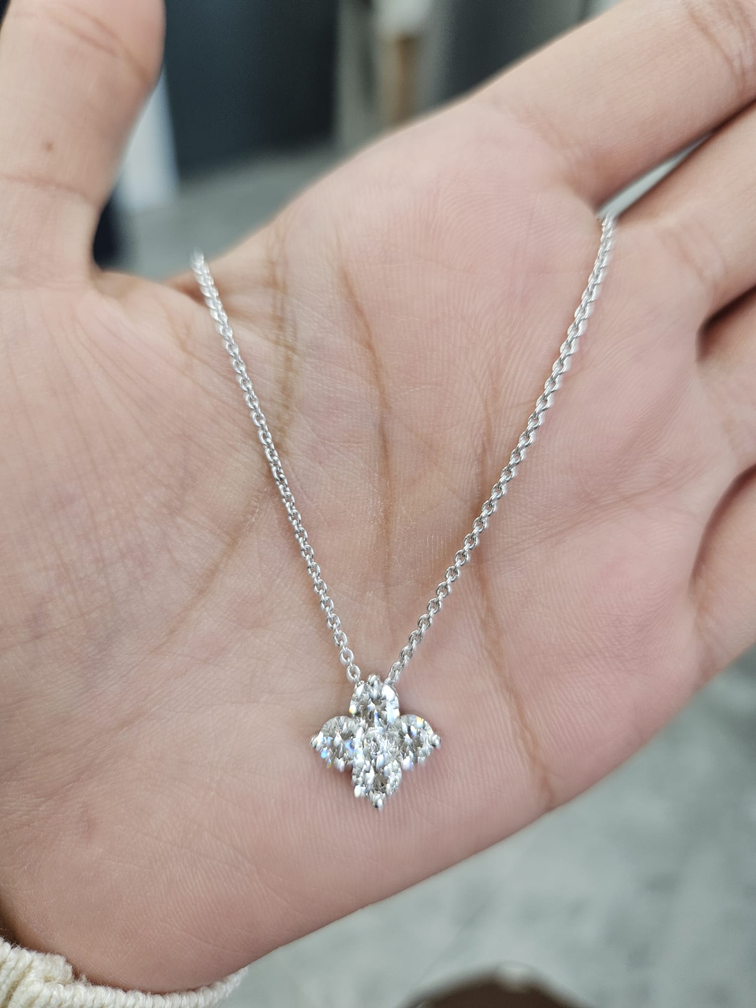 1.28ct White Gold Flower Lab Diamond 16.75" Necklace