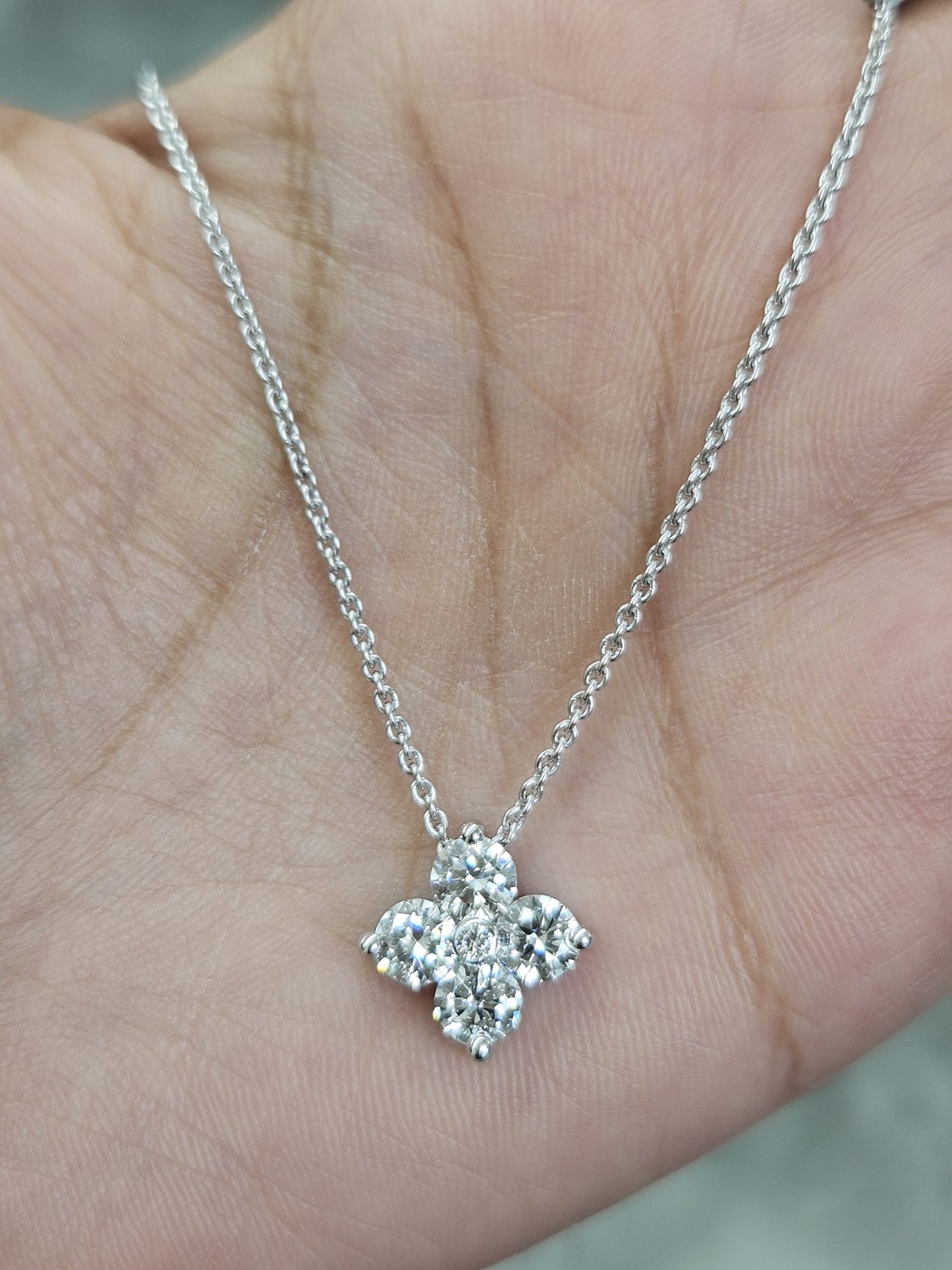 1.28ct White Gold Flower Lab Diamond 16.75" Necklace