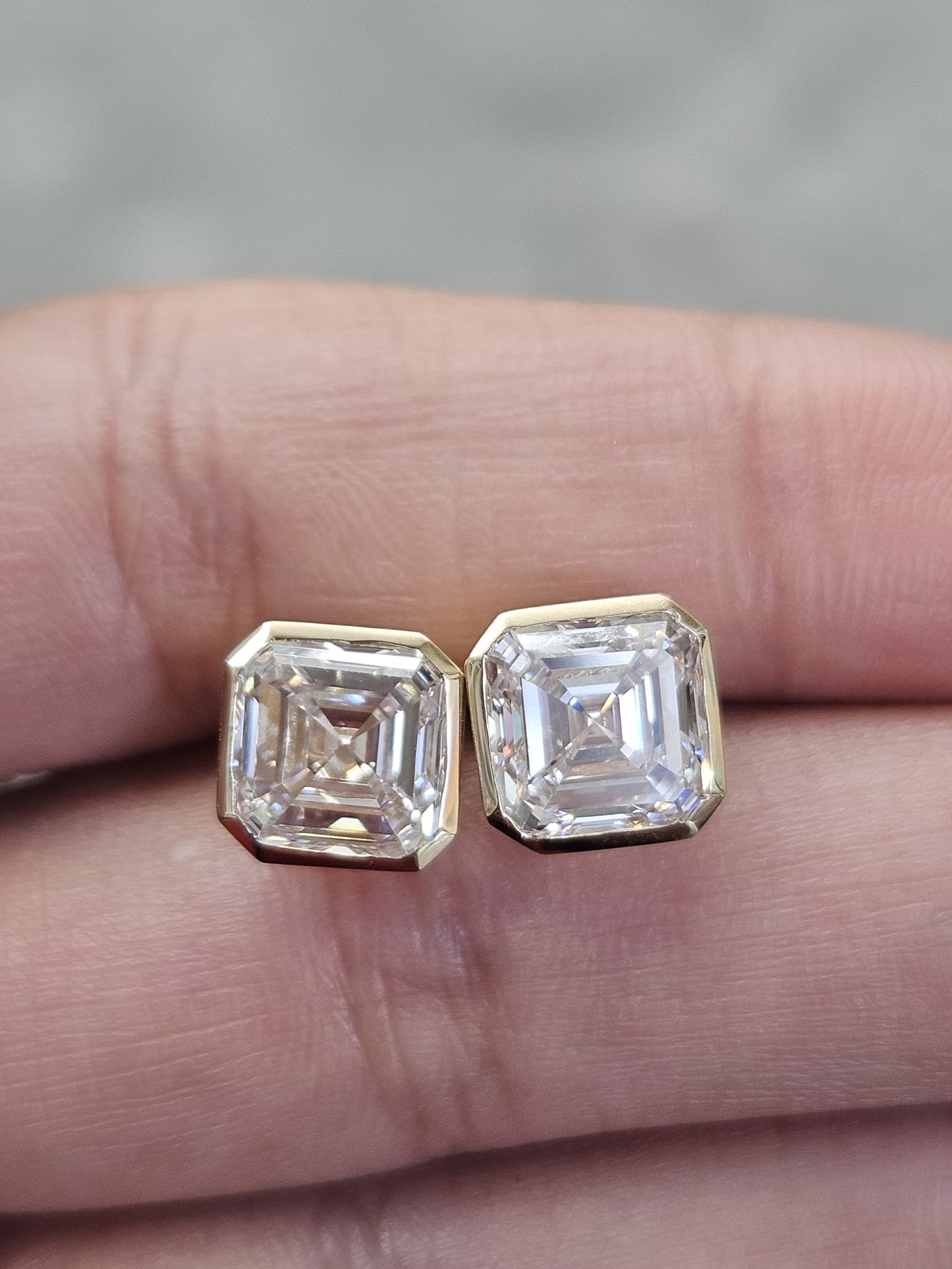 4.04Cttw Bezel Set Yellow Gold Asscher Shape Lab Diamond Earring