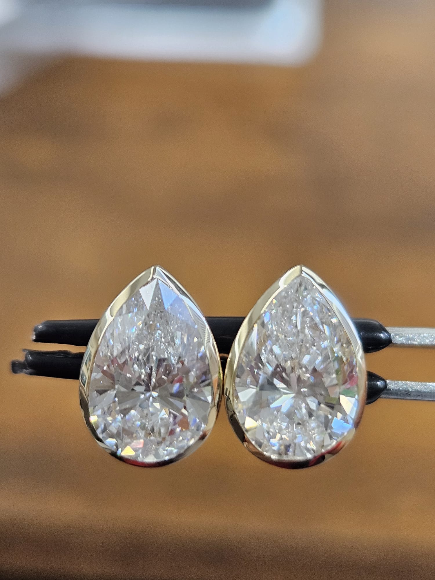 3.04Cttw Bezel Set Yellow Gold Pear Shape Lab Diamond Earring