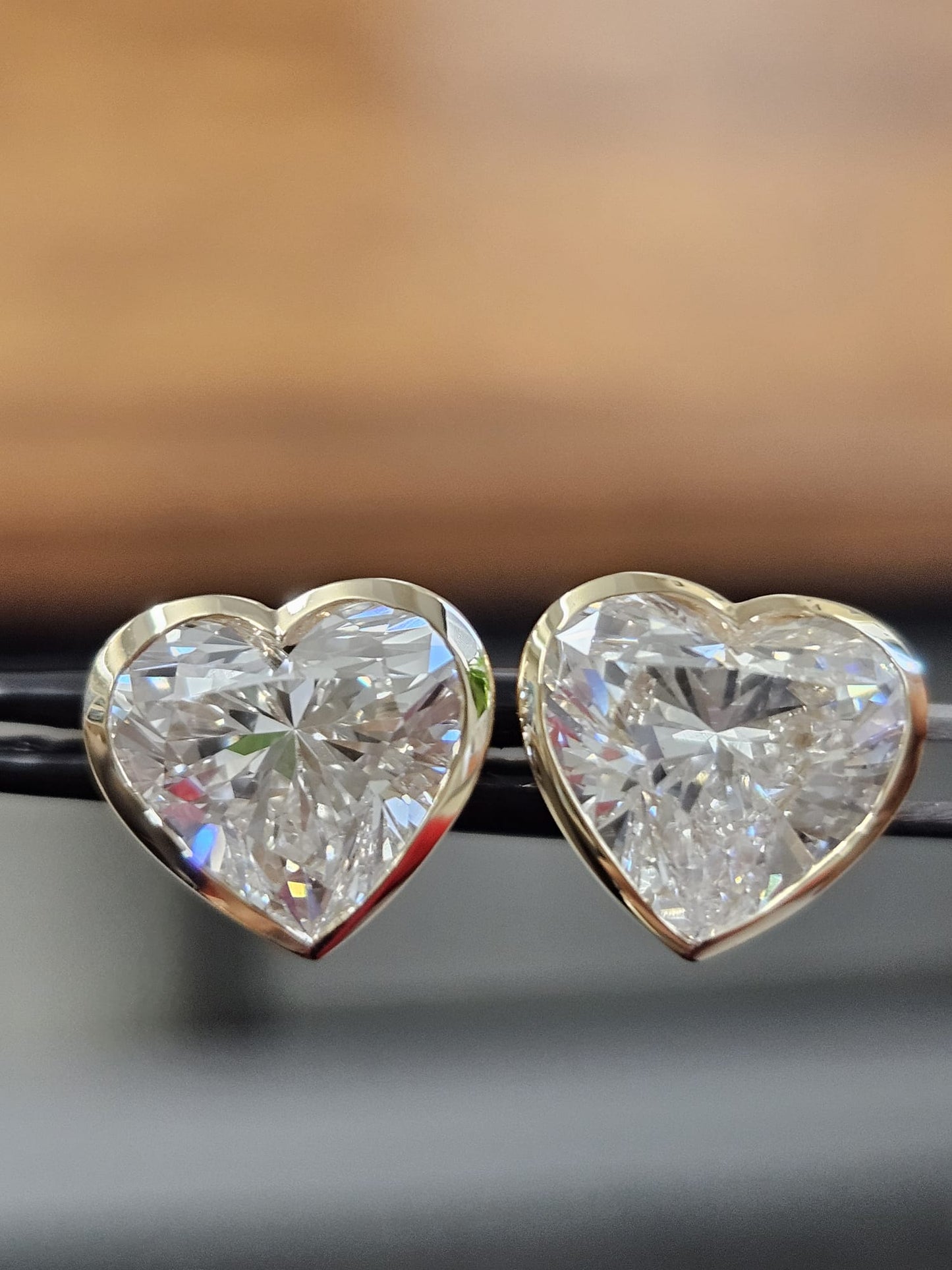 4.18Cttw Bezel Set Yellow Gold Heart Shape Lab Diamond Earring