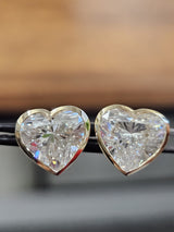 4.18Cttw Bezel Set Yellow Gold Heart Shape Lab Diamond Earring