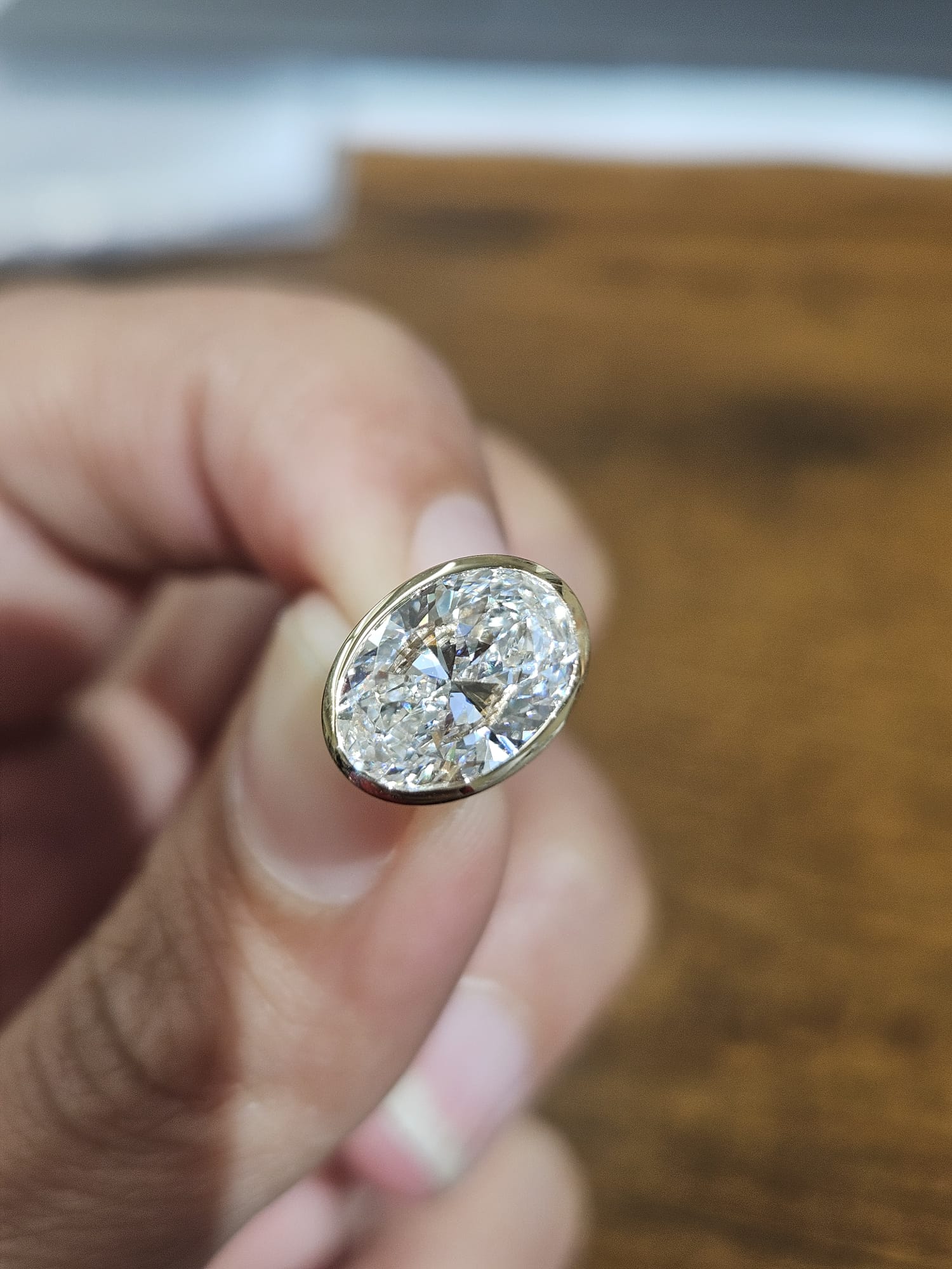 4.04Cttw Bezel Set Yellow Gold Oval Shape Lab Diamond Earring