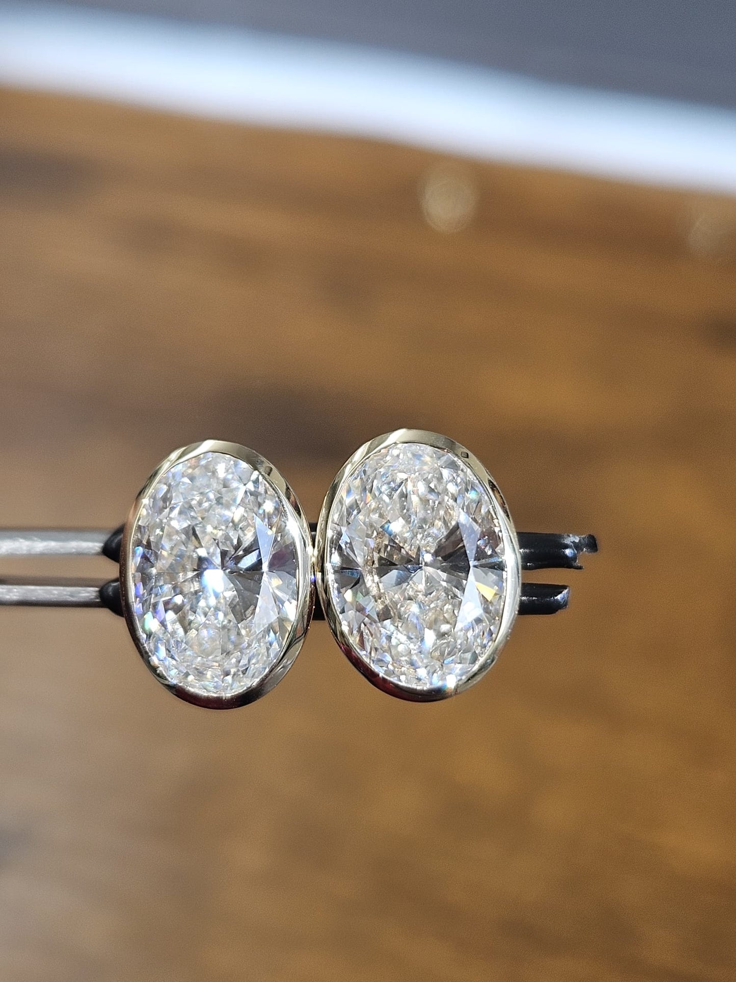 4.04Cttw Bezel Set Yellow Gold Oval Shape Lab Diamond Earring