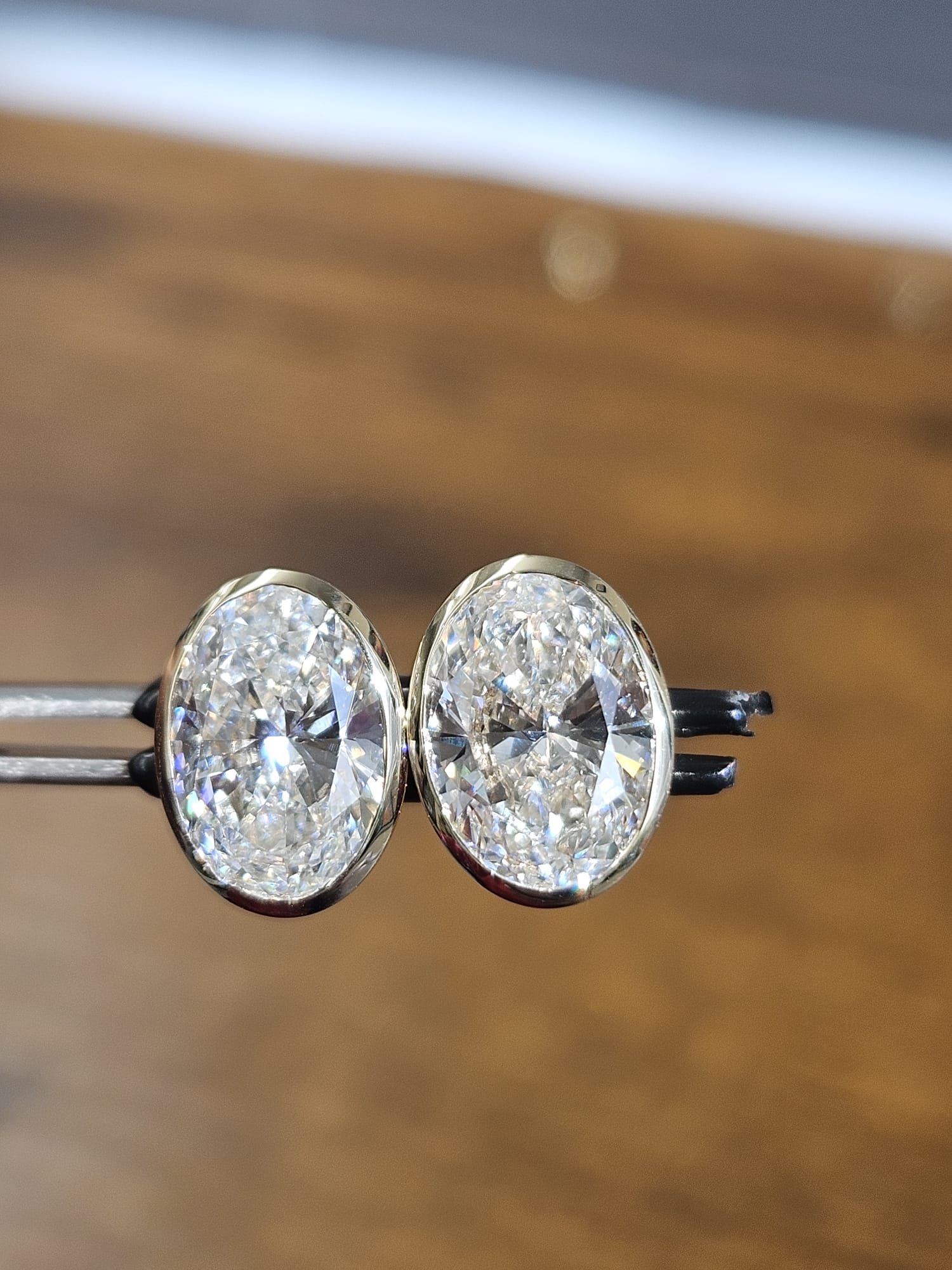 4.04Cttw Bezel Set Yellow Gold Oval Shape Lab Diamond Earring