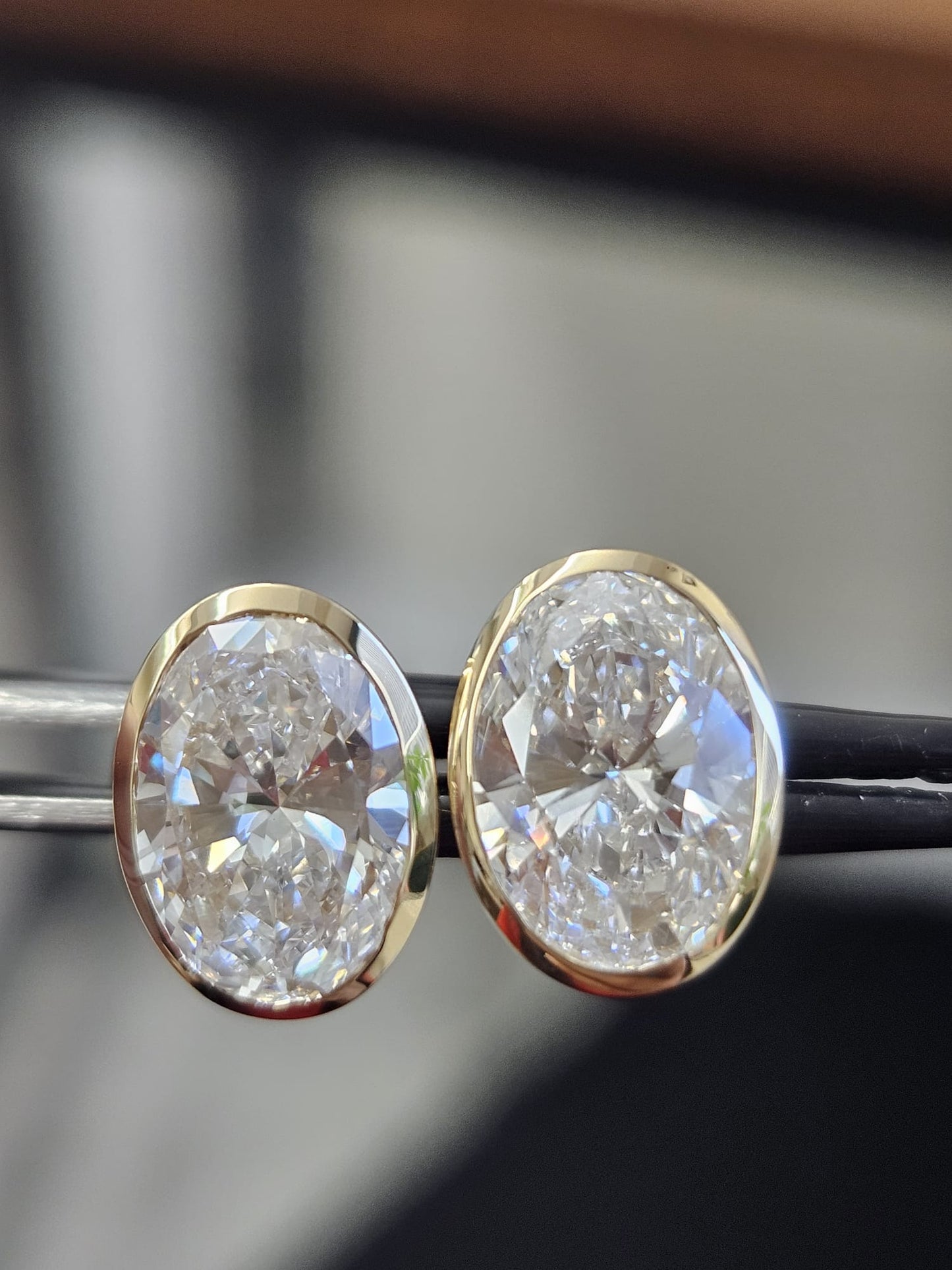 3.07Cttw Bezel Set Yellow Gold Oval Shape Lab Diamond Earrring