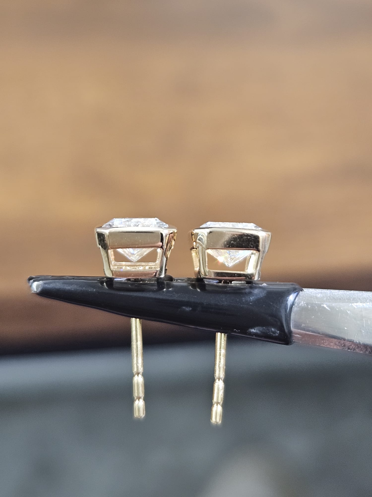 2.07Cttw Bezel Set Yellow Gold Radiant Shape Lab Diamond Earring