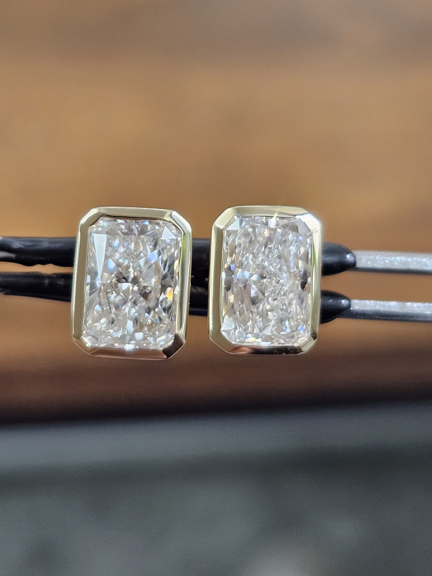 2.07Cttw Bezel Set Yellow Gold Radiant Shape Lab Diamond Earring