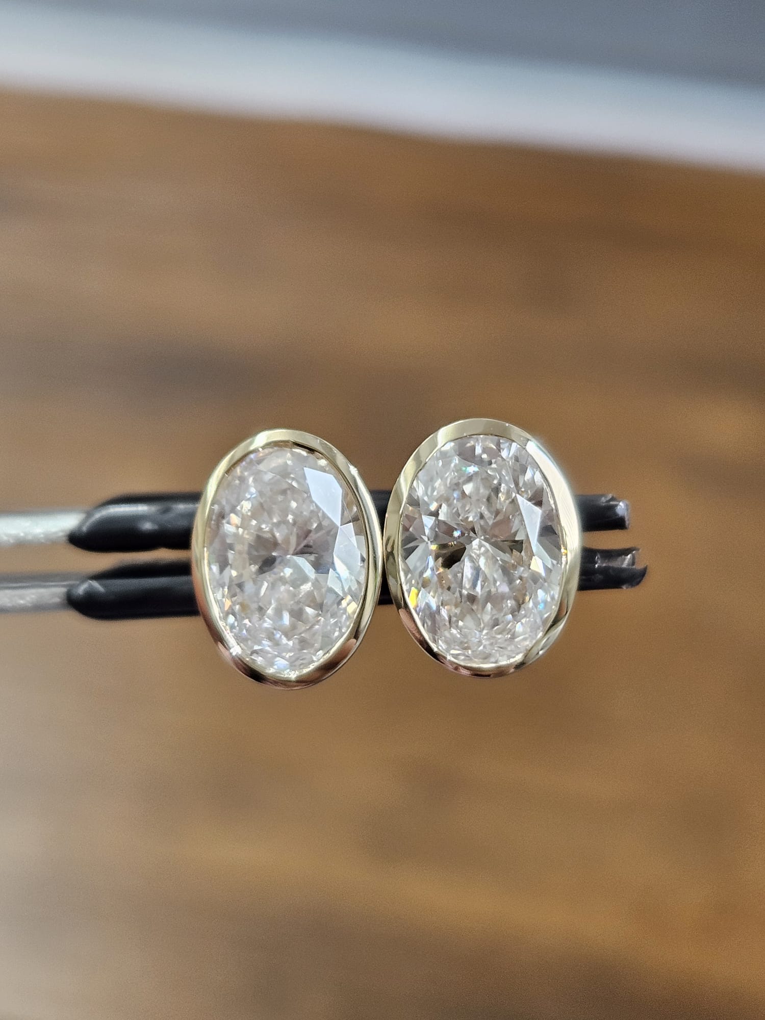 2.07Cttw Bezel Set Yellow Gold Oval Shape Lab Diamond Earring