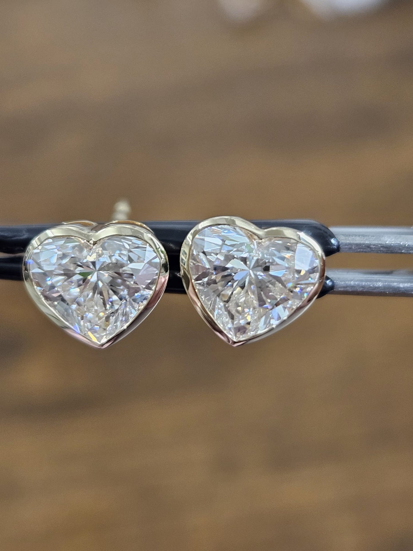 2.13Cttw Bezel Set Yellow Gold Heart Shape Lab Diamond Earring