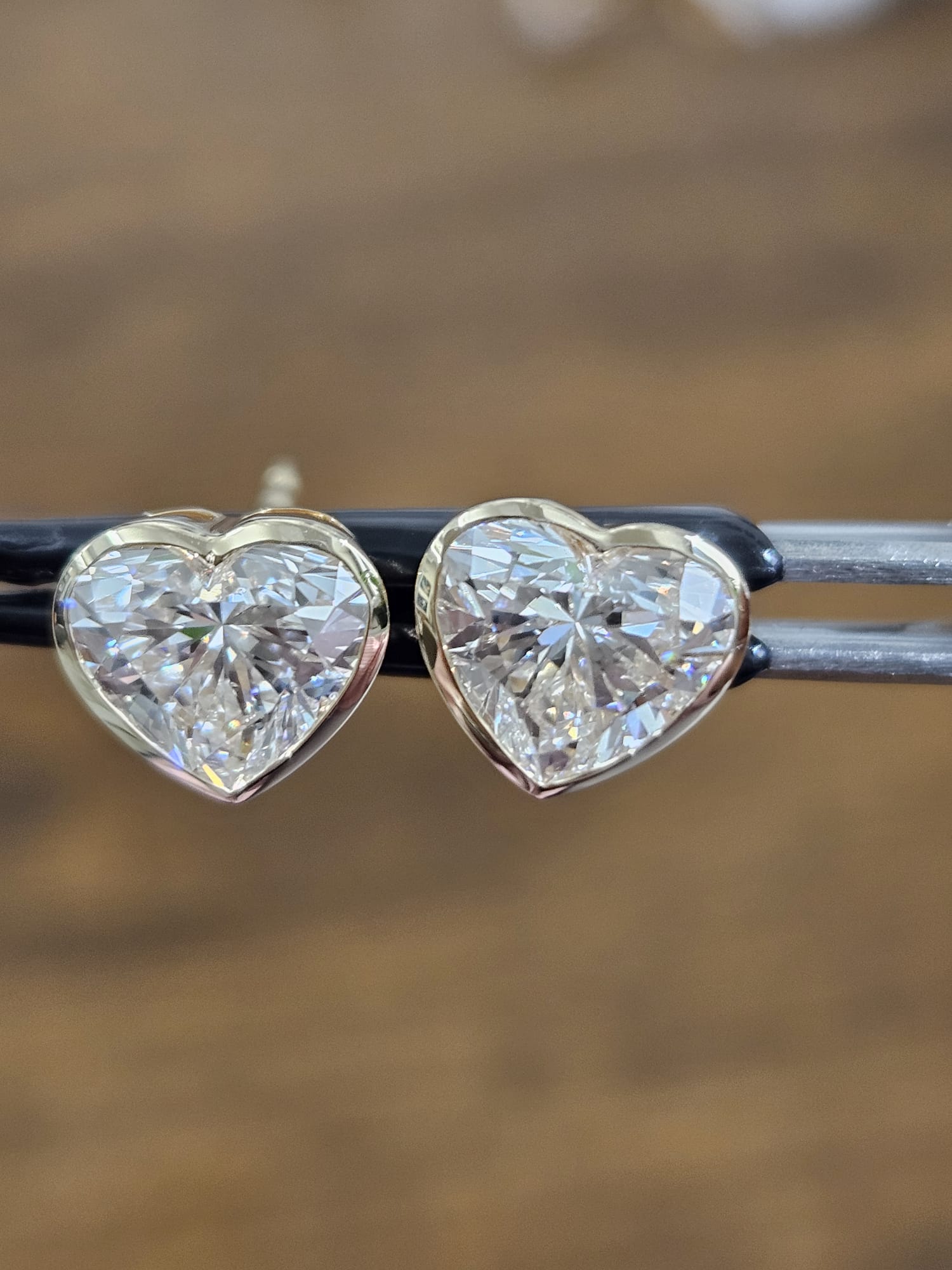 2.13Cttw Bezel Set Yellow Gold Heart Shape Lab Diamond Earring