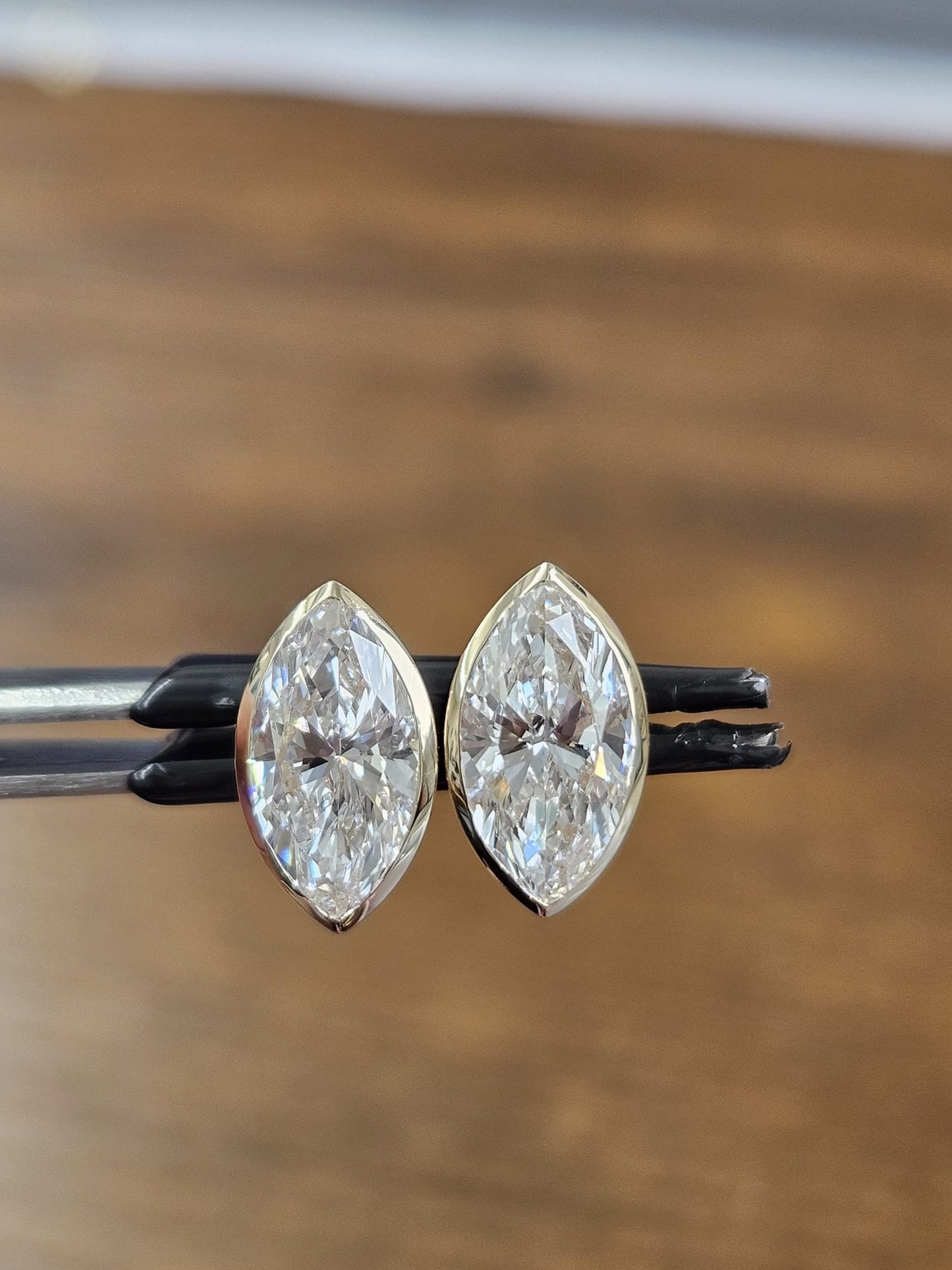 2.04Cttw Bezel Set Yellow Gold Marquise Shape Lab Diamond Earring