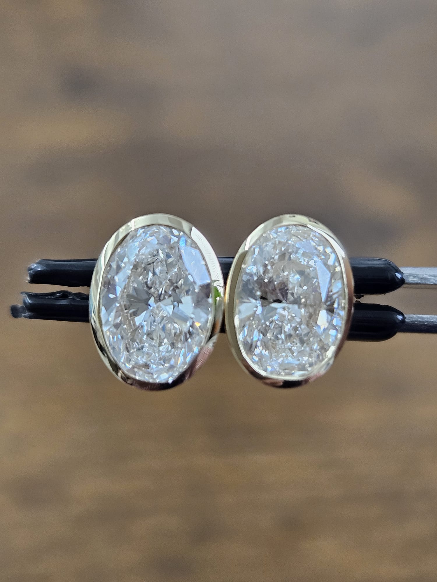 2.06Cttw Bezel Set Yellow Gold Oval Shape Lab Diamond Earring