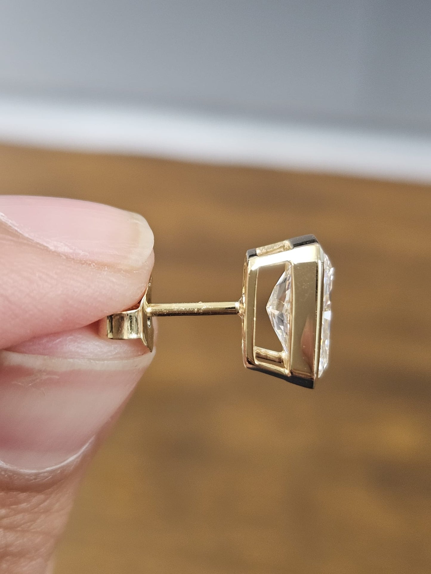 3.05Cttw Bezel Set Yellow Gold Radiant Shape Lab Diamond Earring