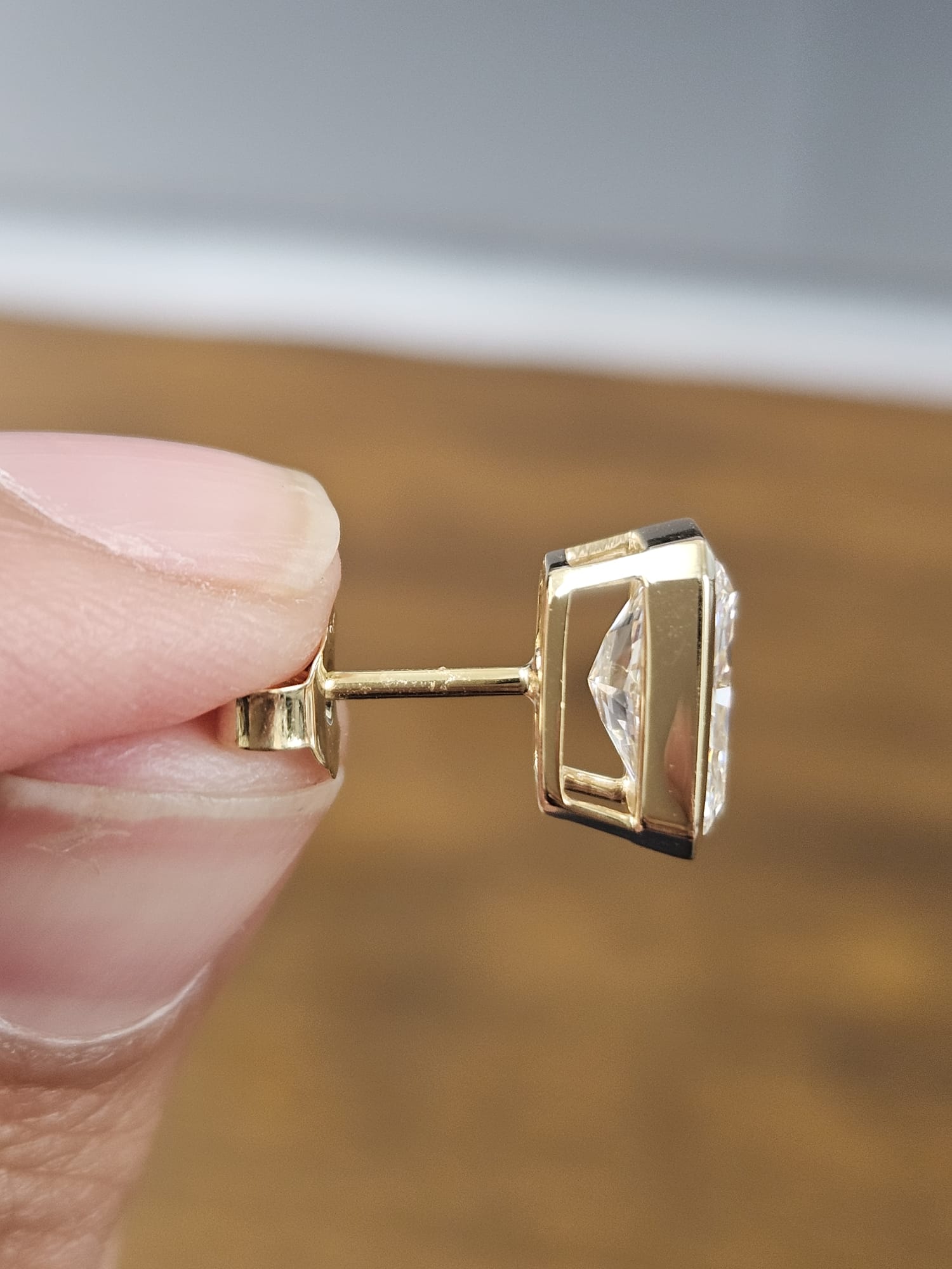3.05Cttw Bezel Set Yellow Gold Radiant Shape Lab Diamond Earring