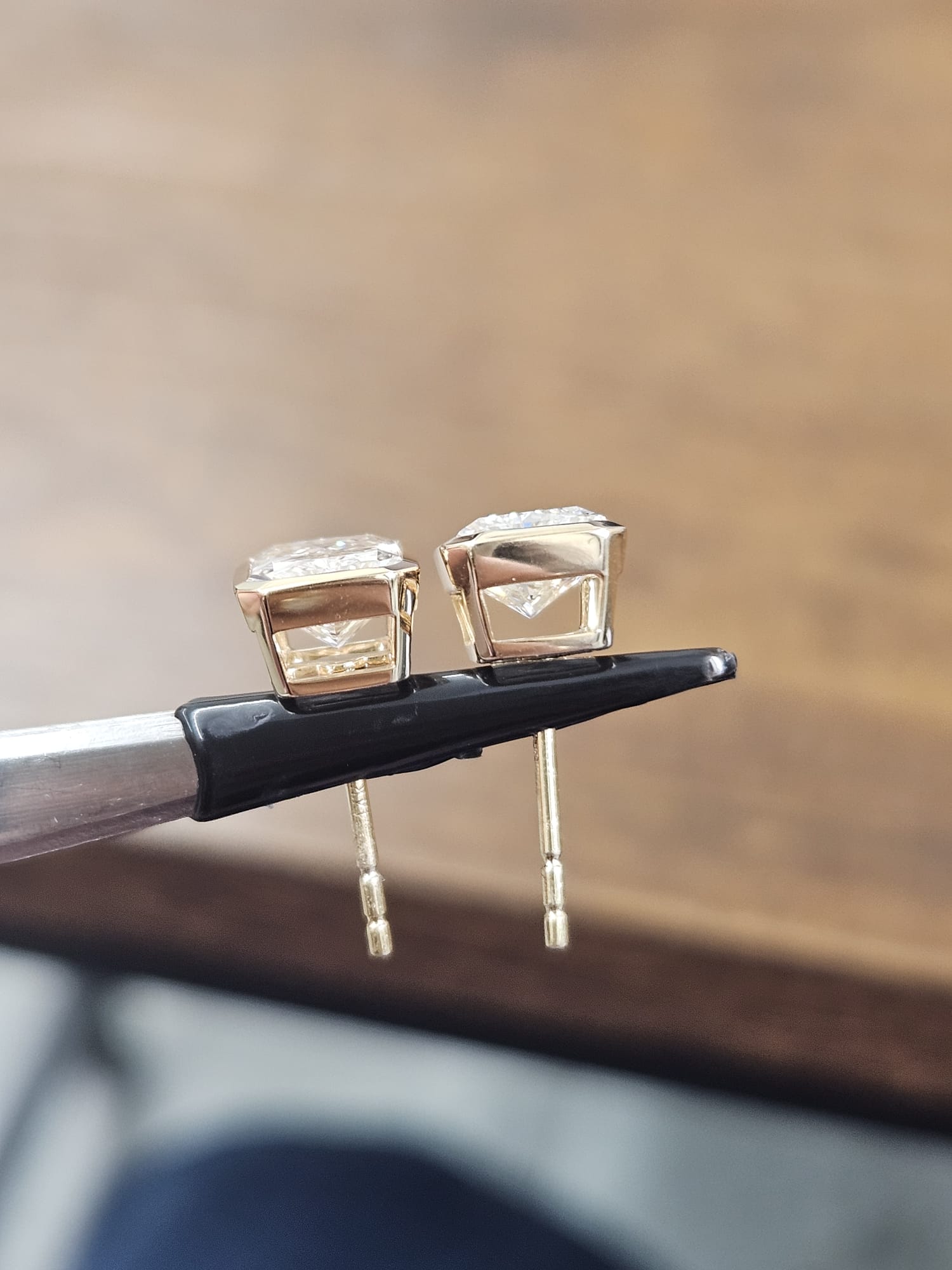 3.05Cttw Bezel Set Yellow Gold Radiant Shape Lab Diamond Earring