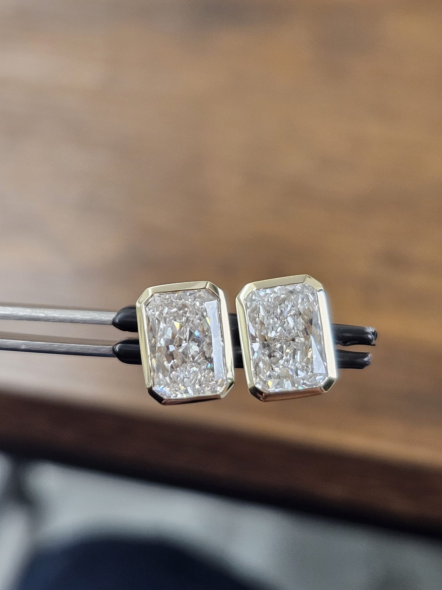 3.05Cttw Bezel Set Yellow Gold Radiant Shape Lab Diamond Earring