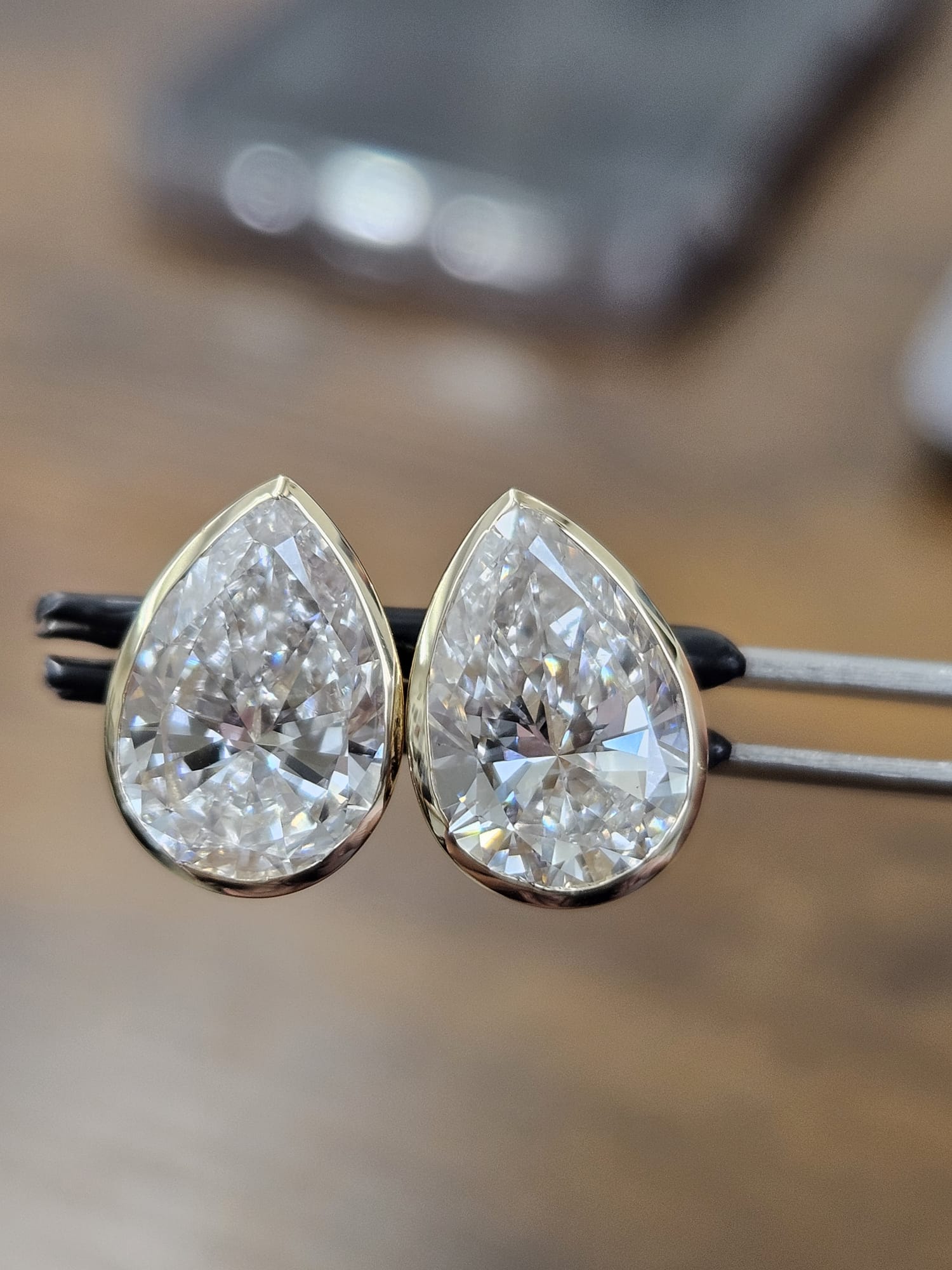 4.05Cttw Bezel Set Yellow Gold Pear Shape Lab Diamond Earring