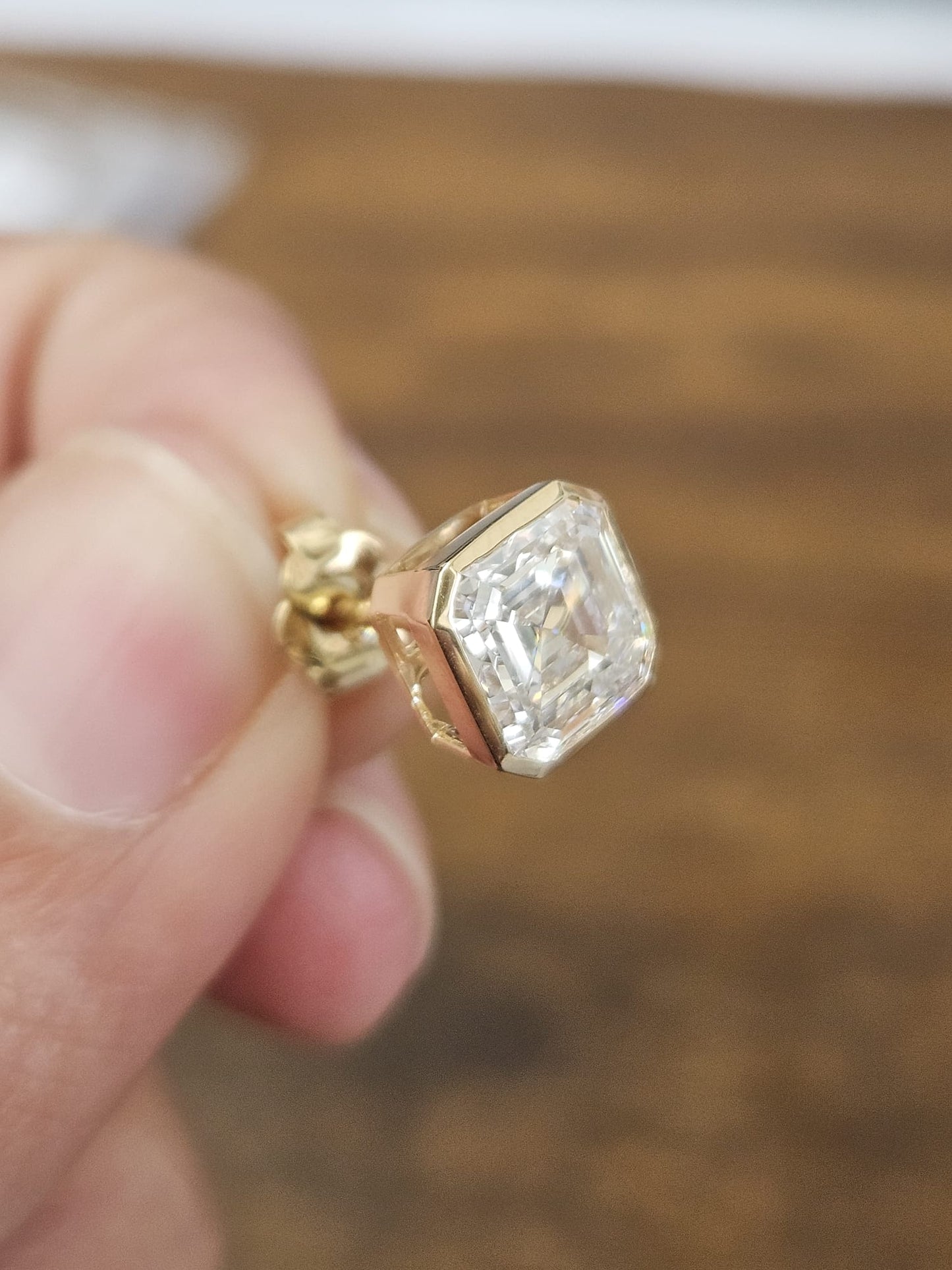3.05Cttw Bezel Set Yellow Gold Asscher Shape Lab Diamond Earring