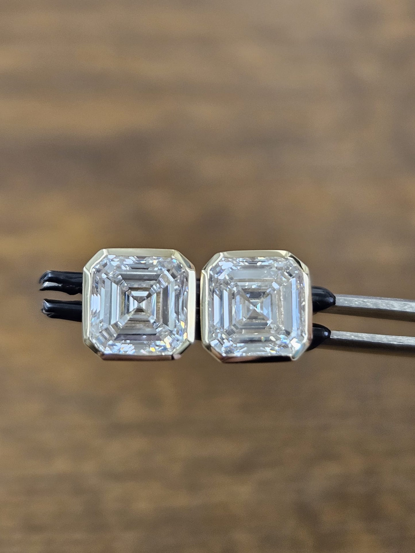 3.05Cttw Bezel Set Yellow Gold Asscher Shape Lab Diamond Earring