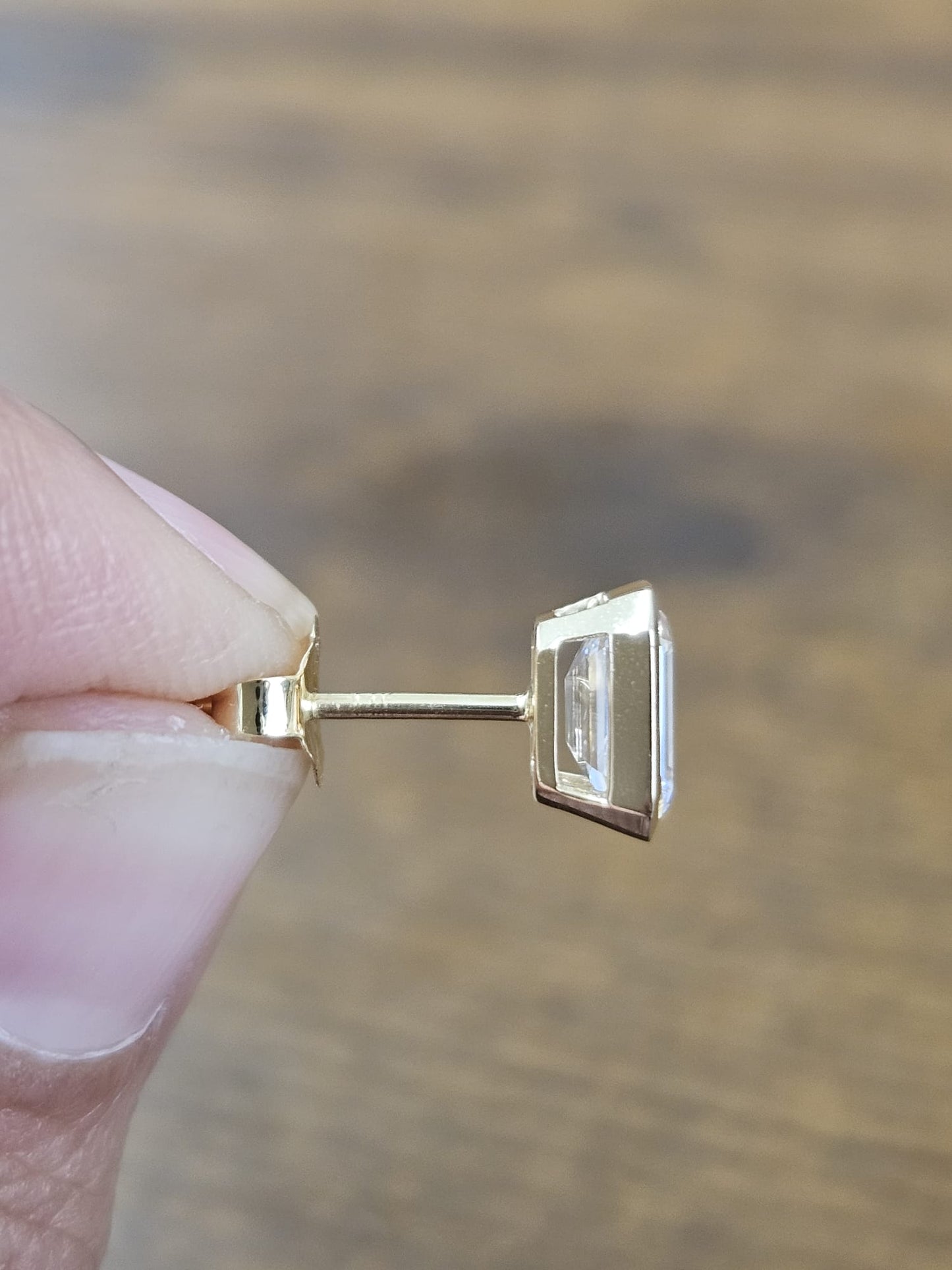 2.03Cttw Bezel Set Yellow Gold Emerald Shape Lab Diamond Earring